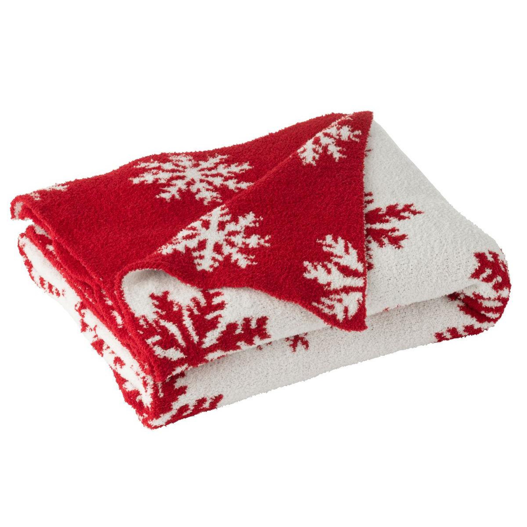 Voir la diapositive 3 : J-LINE Plaid imprimé  flocons  130x170cm rouge & blanc