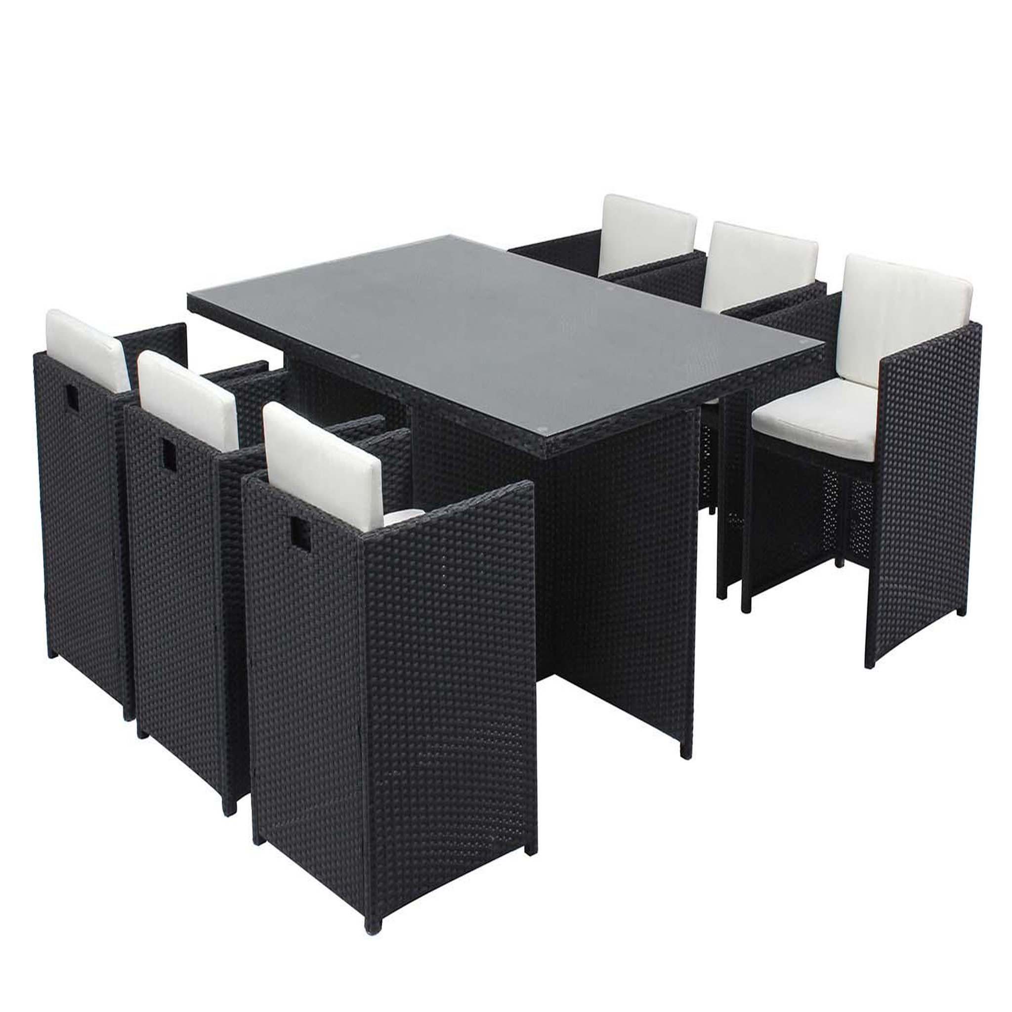 Voir la diapositive 1 : CONCEPT USINE Table et chaises 6 places encastrables en résine noir-blanc miami