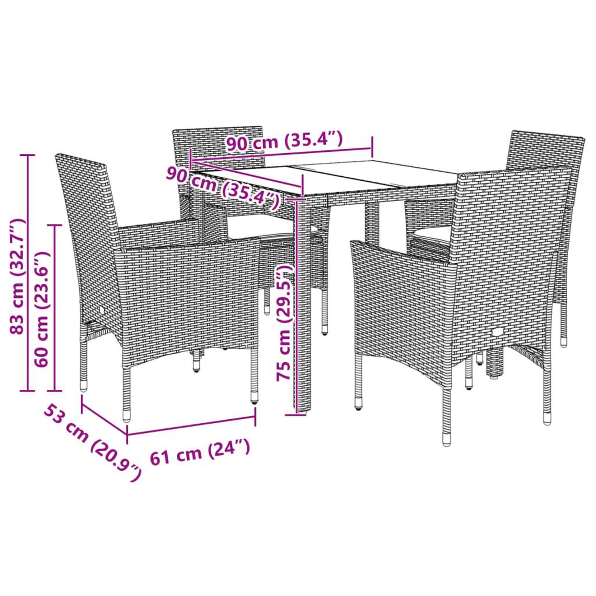 Voir la diapositive 6 : VIDAXL Ensemble a manger de jardin et coussins 5 pcs noir rotin verre