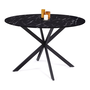 Voir la diapositive 1 : ID MARKET Table à manger ronde ALIX 6 personnes pied araignée noir et plateau effet marbre noir ALASKA 110 cm