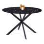 Voir la diapositive 1 : ID MARKET Table à manger ronde ALIX 6 personnes pied araignée noir et plateau effet marbre noir ALASKA 110 cm