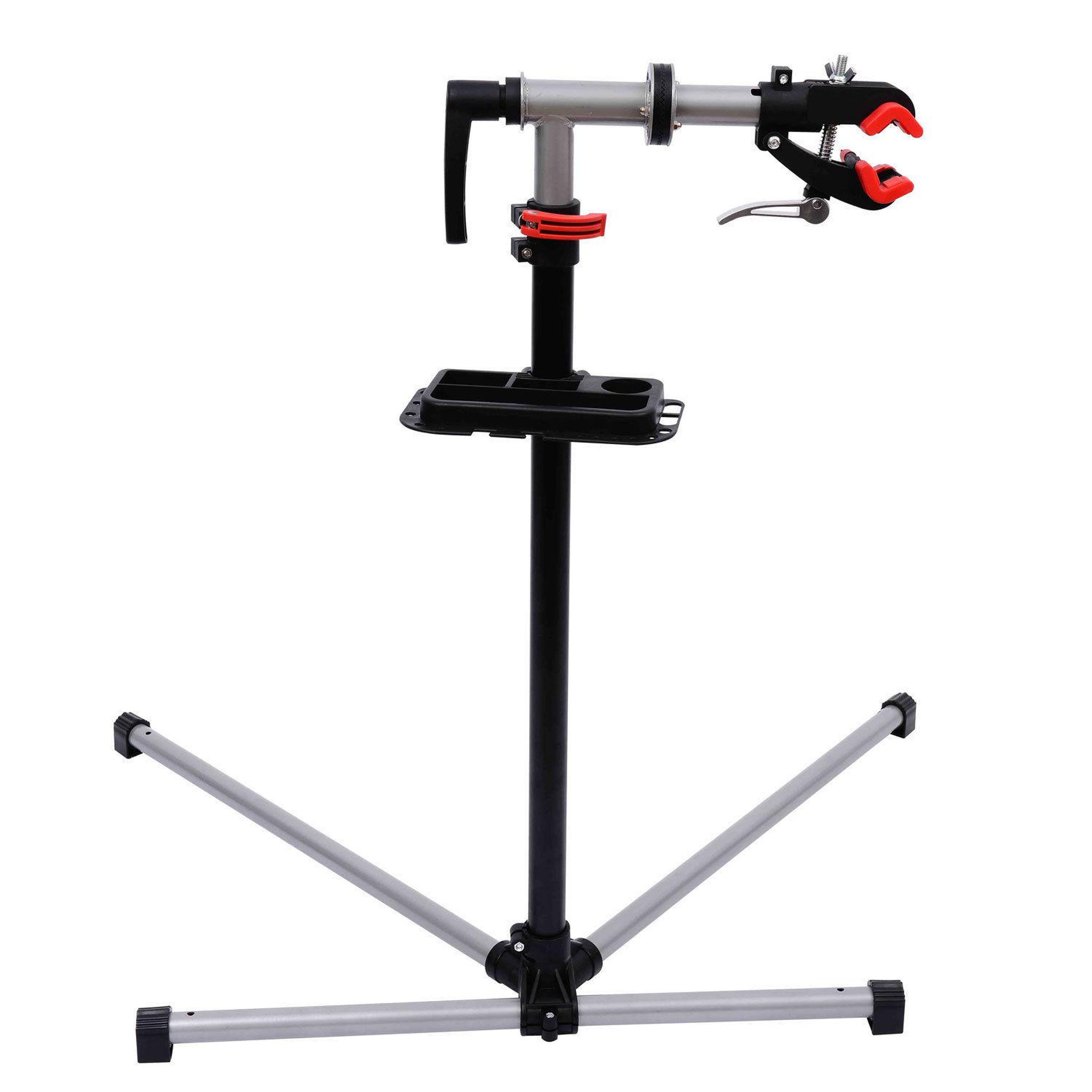 Voir la diapositive 3 : HOMCOM Pied d'atelier vélo réparation support pied de montage pivotant 360° hauteur réglable argent