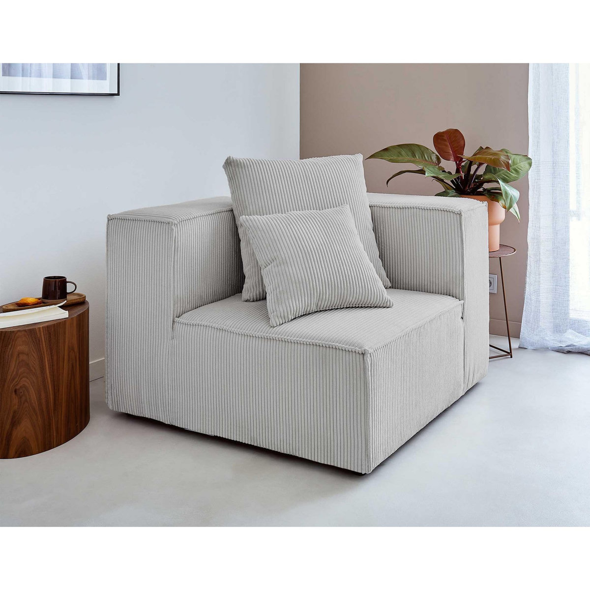 LISA DESIGN Colombine - module d'assise d'angle réversible - en velours côtelé