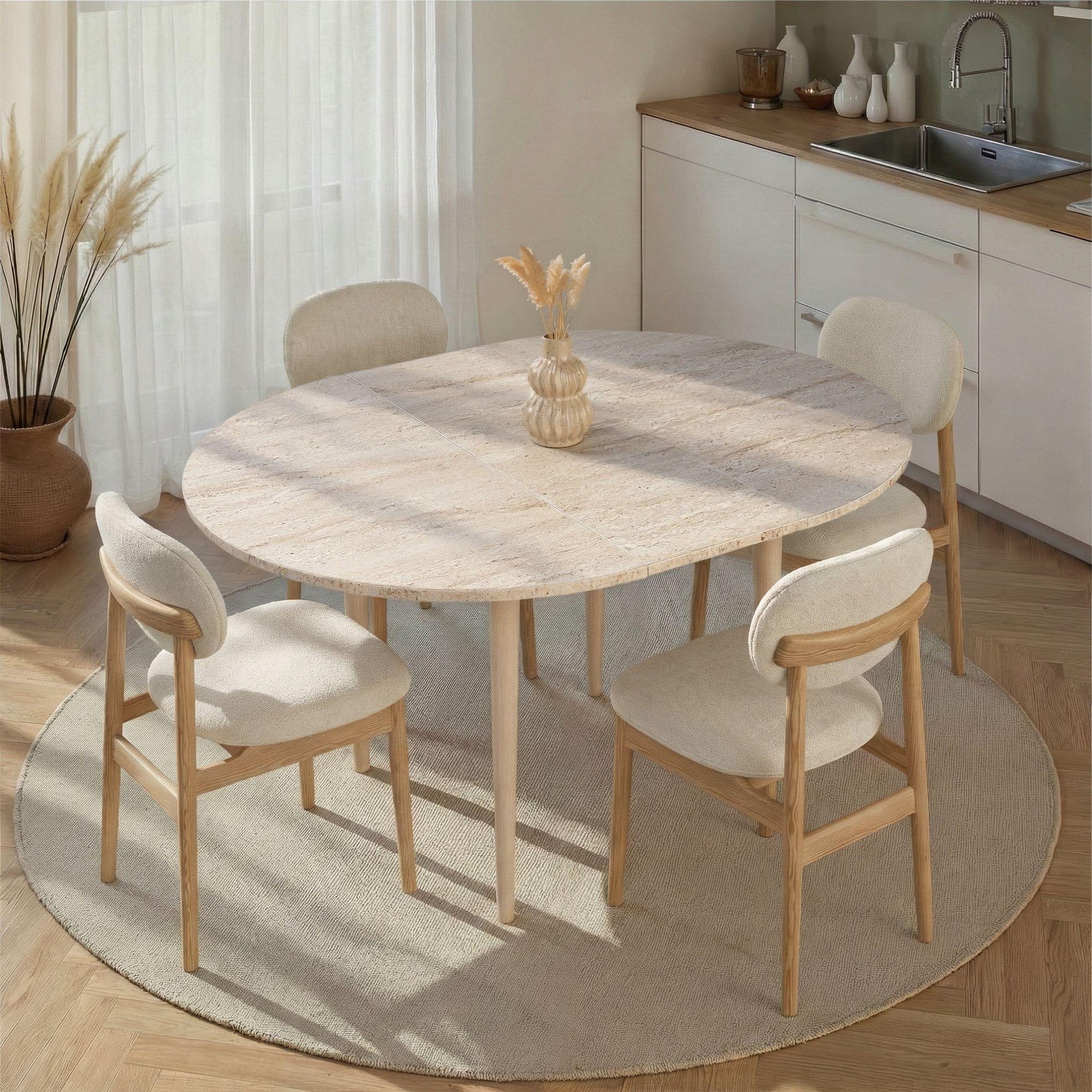 Voir la diapositive 2 : Habitat et Jardin Table à manger extensible en bois  viona  100 x 100 x 75 cm - travertin