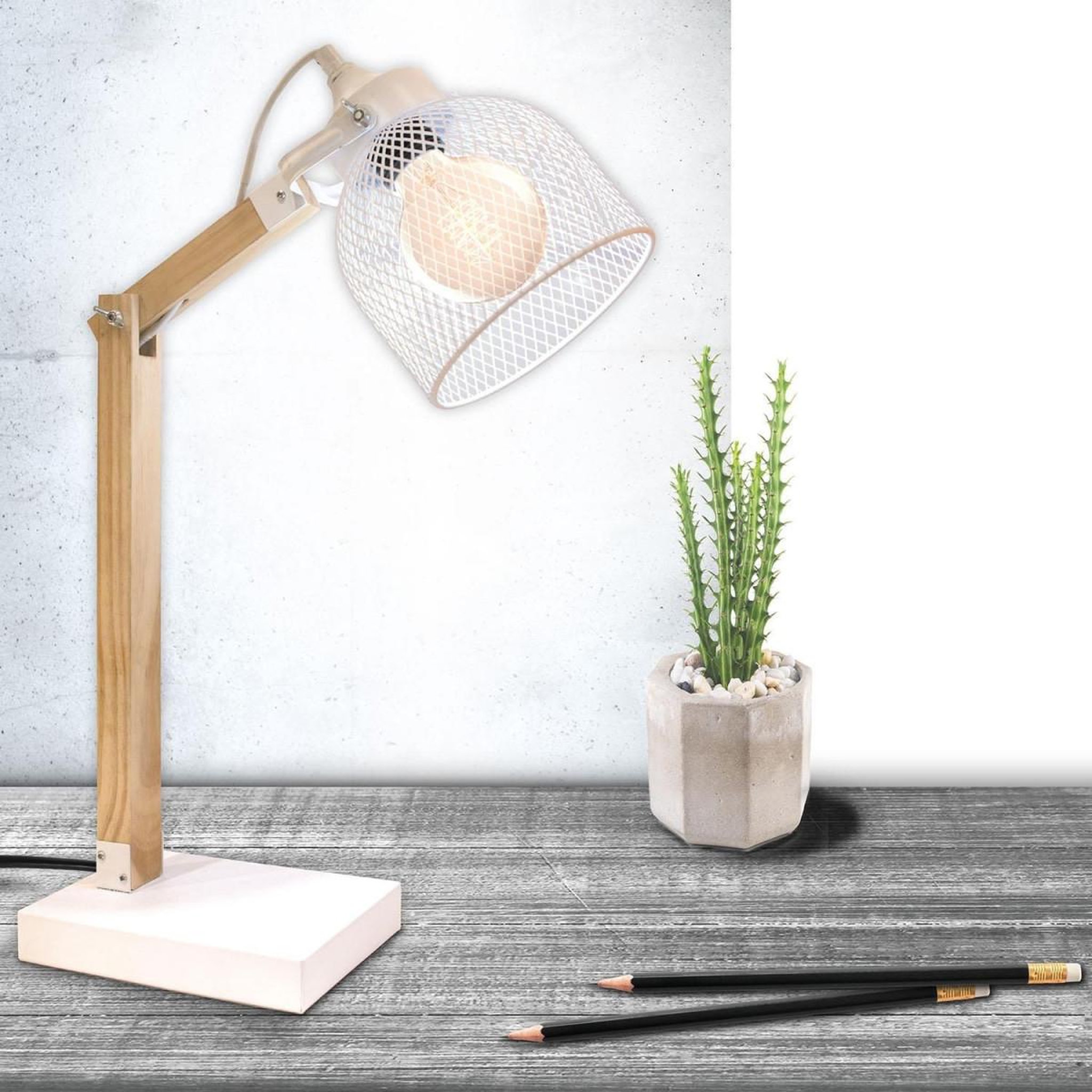 Voir la diapositive 5 : The Home Deco Factory Lampe de Bureau Articulée  Grille  38cm Naturel & Blanc