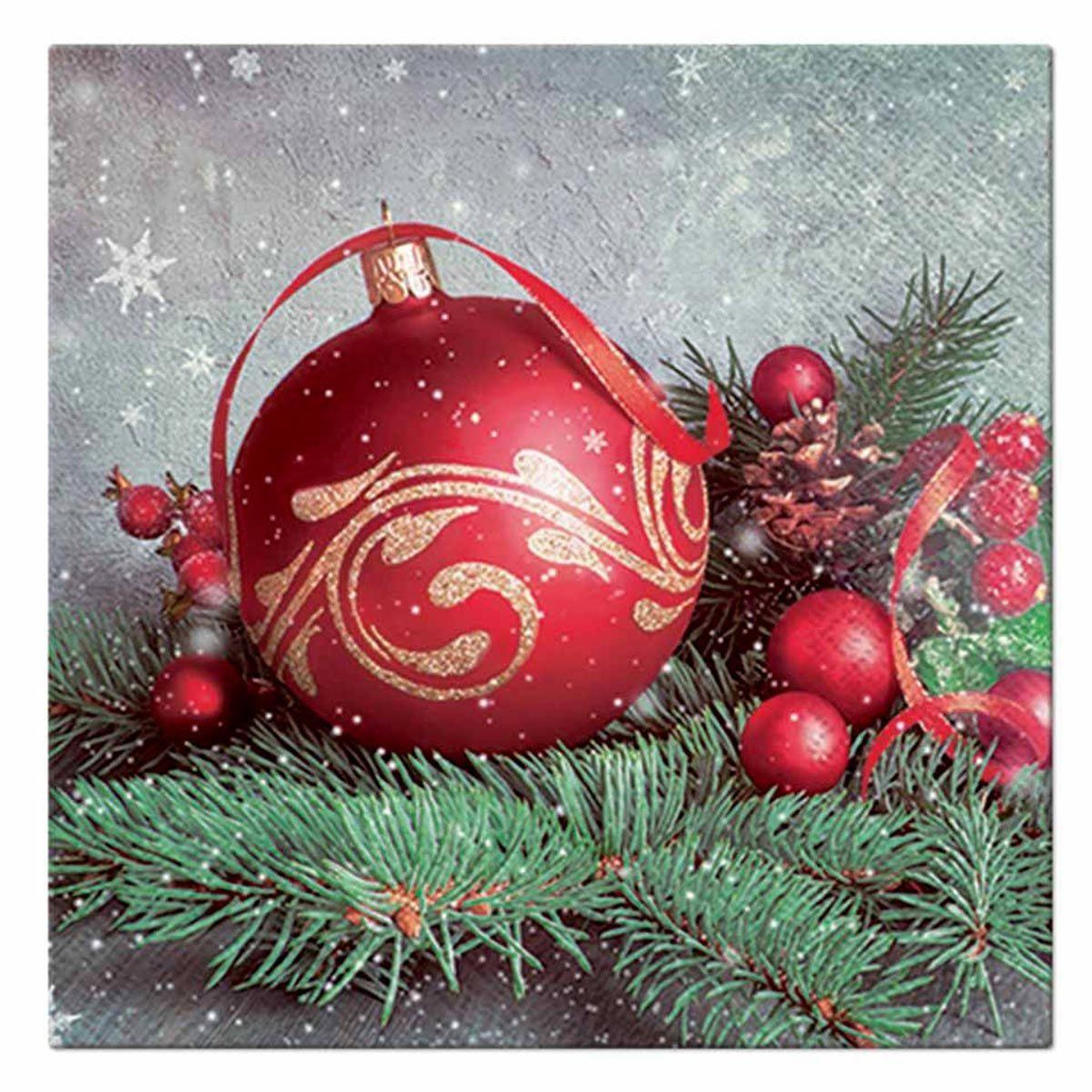 HOMEA Lot de 20 serviettes en papier  boule de noël  33x33cm rouge
