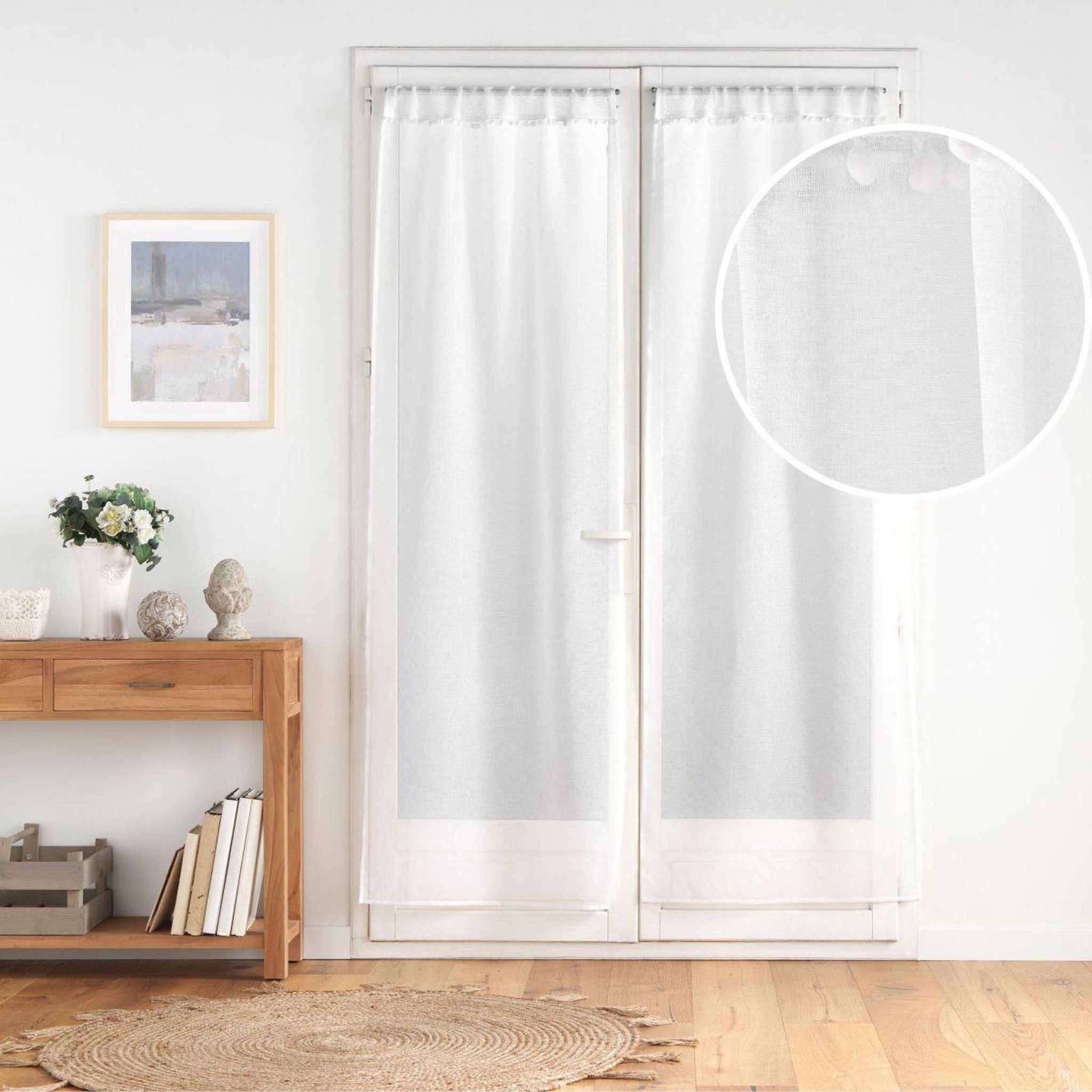 Voir la diapositive 6 : Douceur d'Intérieur Paire de voilages passe-tringle  poupette  70x200cm blanc