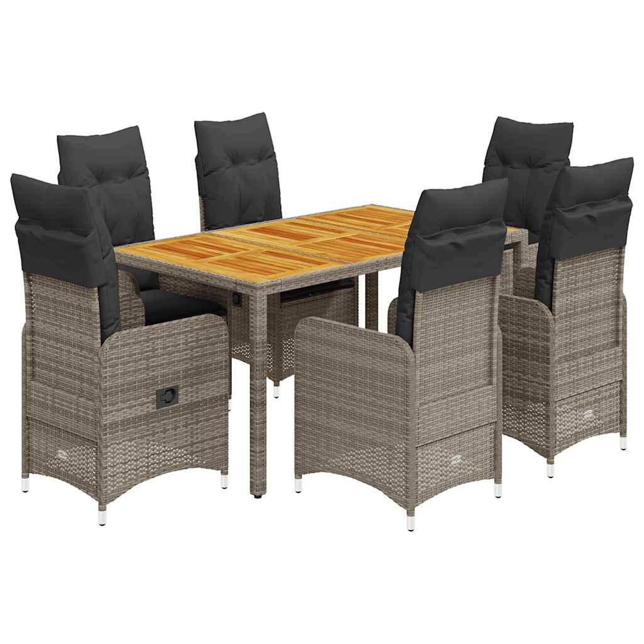 Voir la diapositive 2 : VIDAXL Ensemble de bistro de jardin 7 pcs coussins gris poly rotin