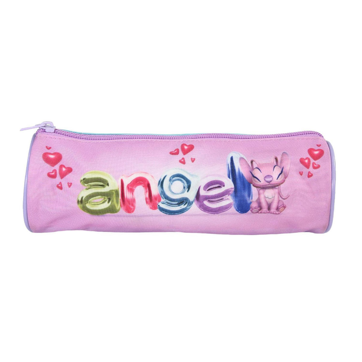 Bagtrotter Bagtrotter - Stitch - Stitch et Angel - Trousse Scolaire Ronde - Violet - 1 Compartiment Zippé - 22x7x7cm - Matière Polyester - Accessoire et Papeterie Scolaire