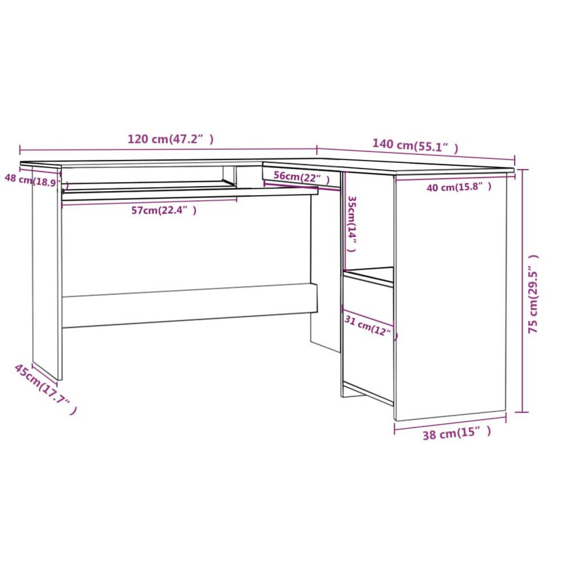 VIDAXL Bureau d'angle en forme de L Blanc 120x140x75 cm