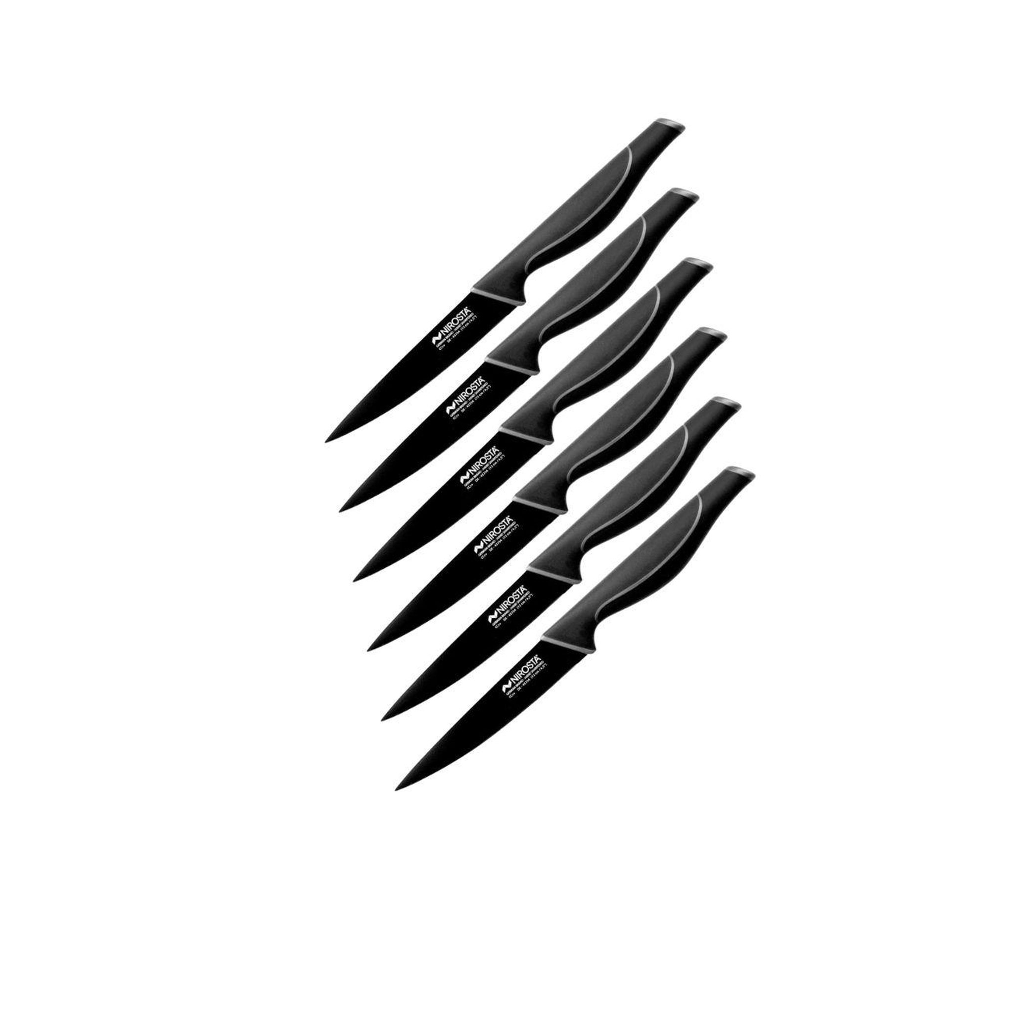 NIROSTA Set de 6 couteaux d'office 24 cm en acier inoxydable Nirosta Black Edition