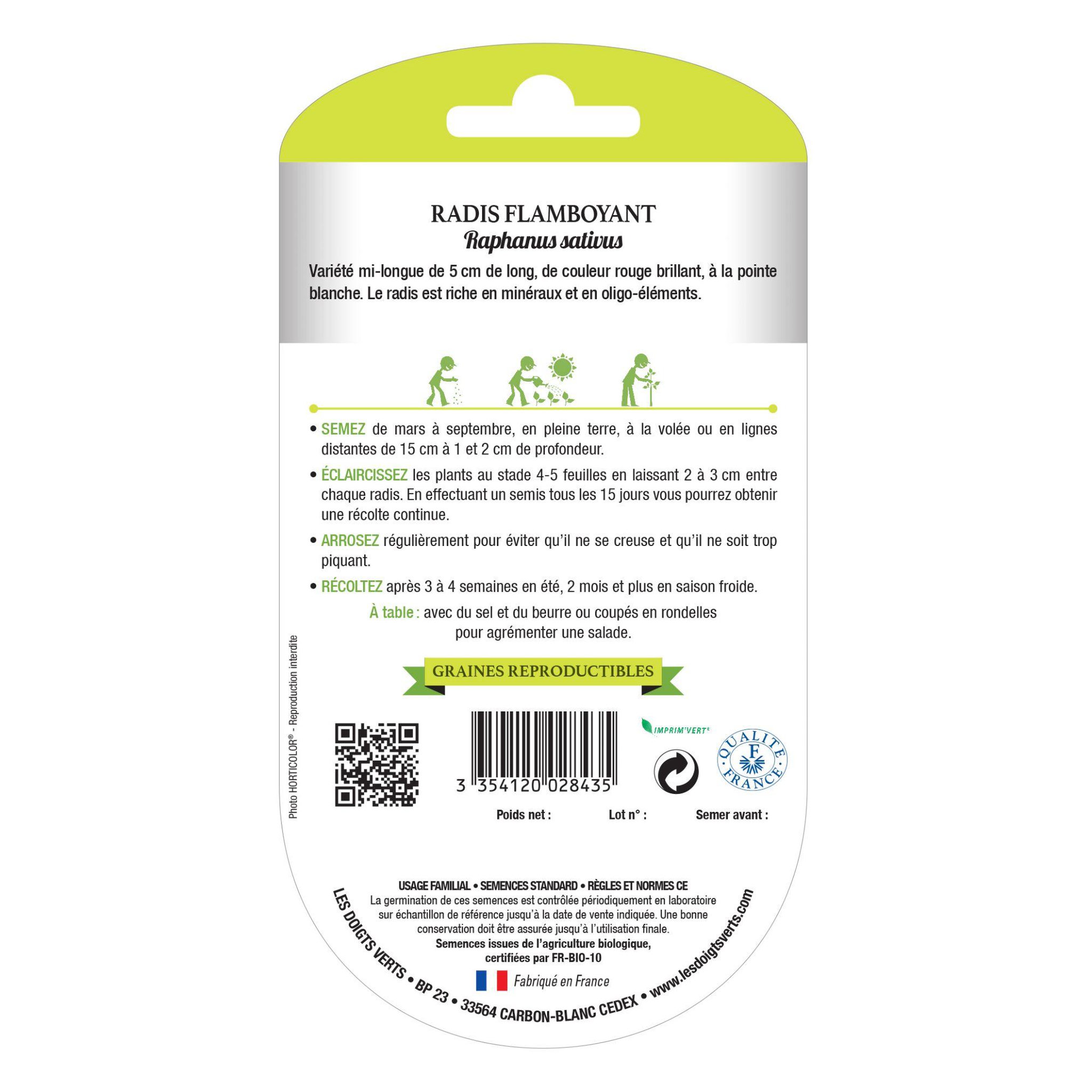 Voir la diapositive 2 : LES DOIGTS VERTS Graines de radis flamboyant BIO Les Doigts Verts