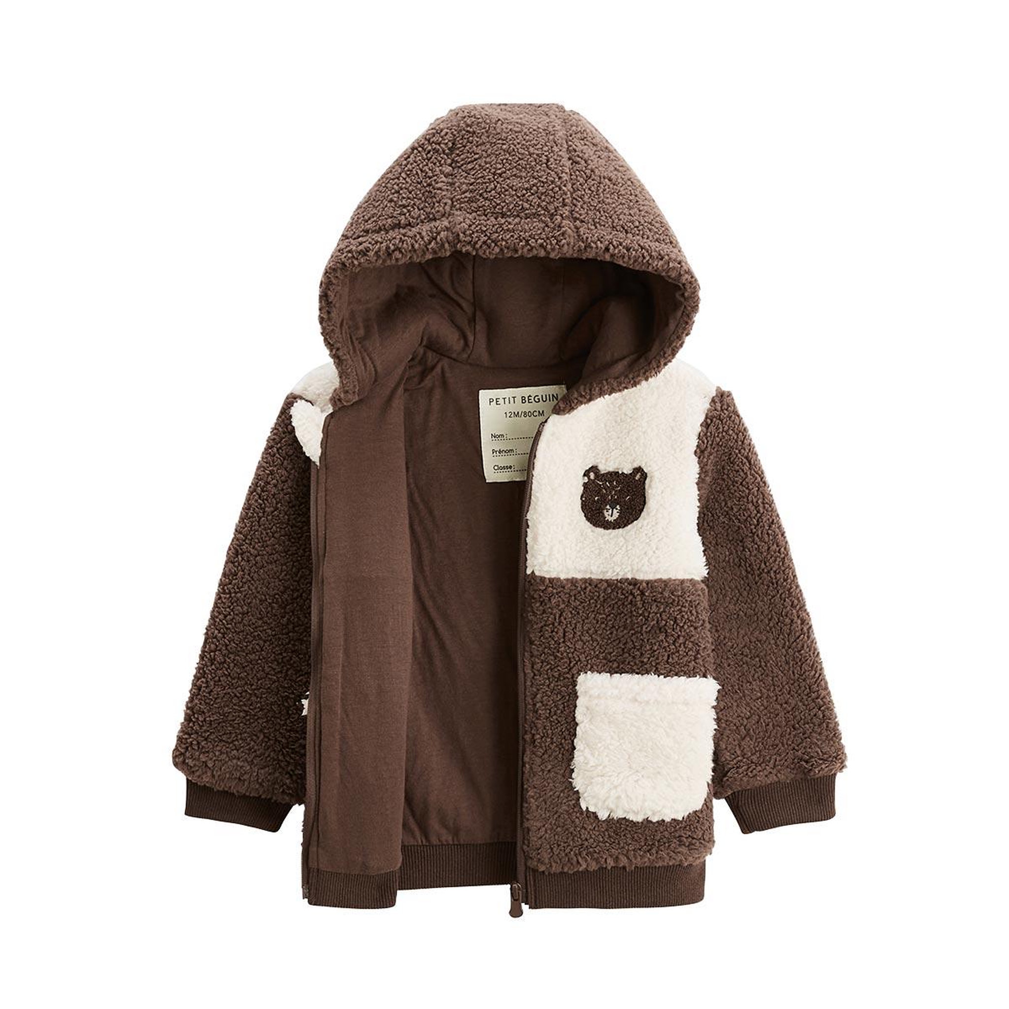 Voir la diapositive 3 : Petit Béguin Veste enfant en sherpa avec capuche cracotte