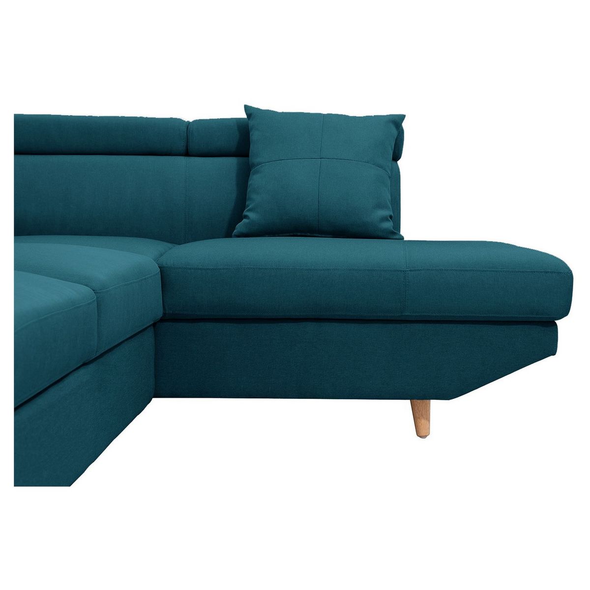 Canapé d'angle droit convertible 5 places tissu pieds bois clair MARIUS 