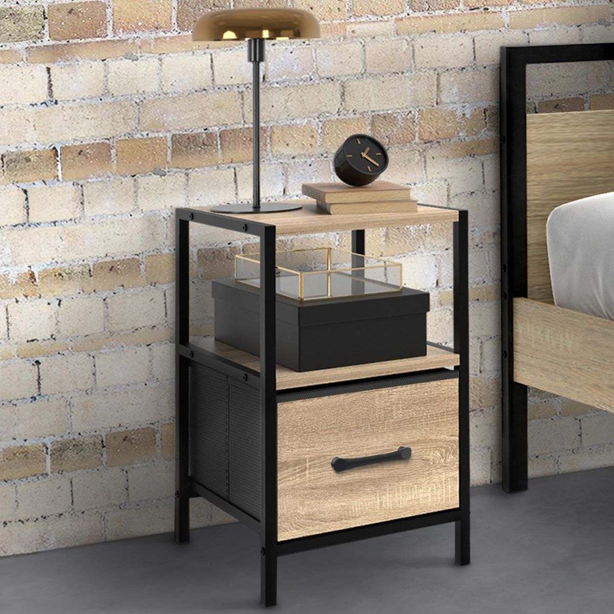 ID MARKET Lot de 2 tables de chevet UTAH 1 tiroir et 1 niche