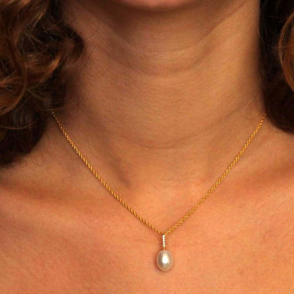 L'ATELIER D'AZUR Collier - Pendentif Perle Or Jaune Pavé de Zirconiums - Femme