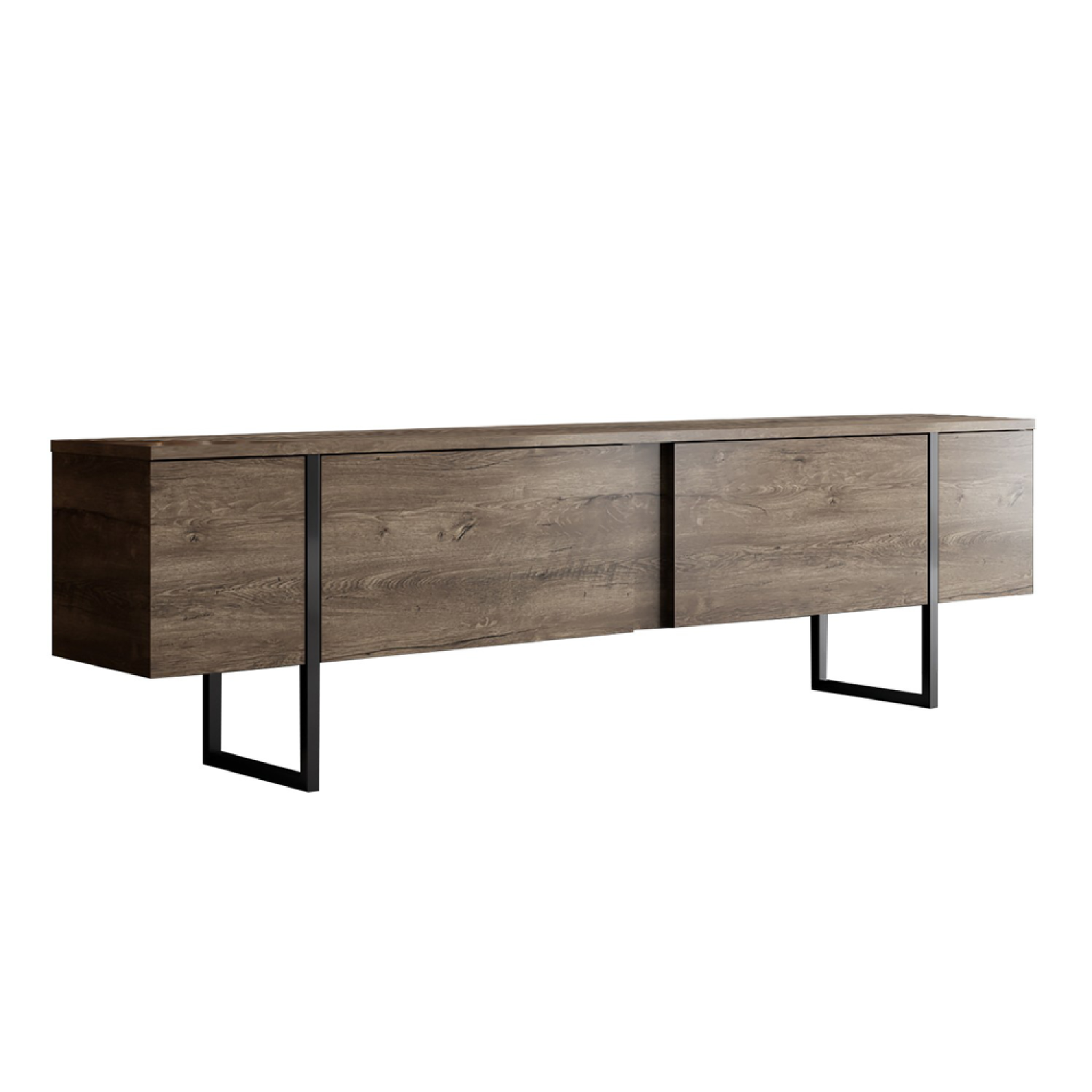 CONCEPT USINE Meuble tv avec placards aspect bois de noyer et détails noirs 180cm fropa