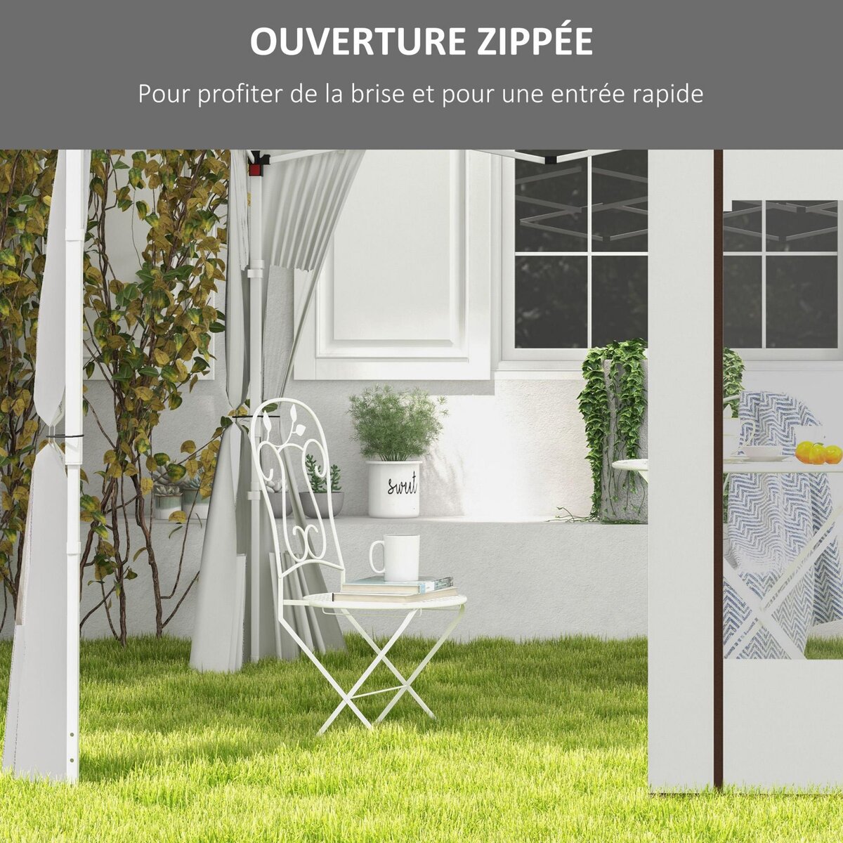 OUTSUNNY Lot de 2 panneaux latéraux barnum tonnelle 6x3 m ou 3x3 m fenêtres oxford blanc