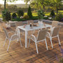 Voir la diapositive 2 : ID MARKET Salon de jardin MADRID table 150 CM et 6 chaises empilables blanc et beige