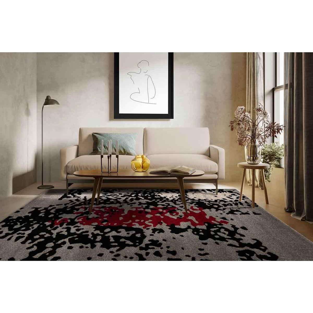 Paris Prix Tapis Tissé Imprimé  Naila  Noir & Rouge