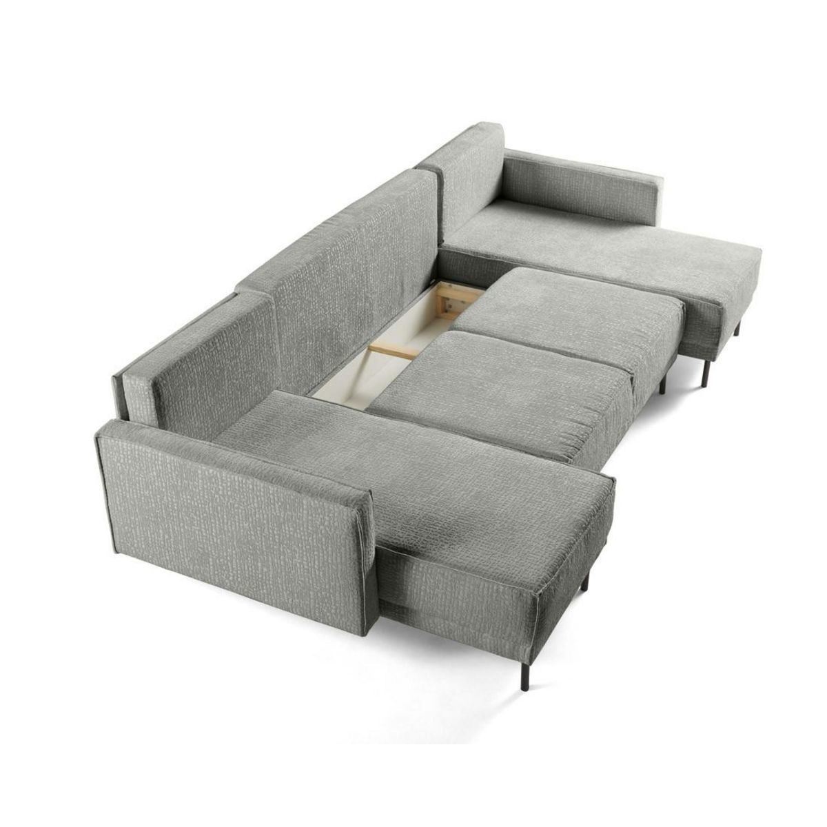 LISA DESIGN Charlie - canapé panoramique en u 7 places - convertible avec coffre - en tissu velours relief