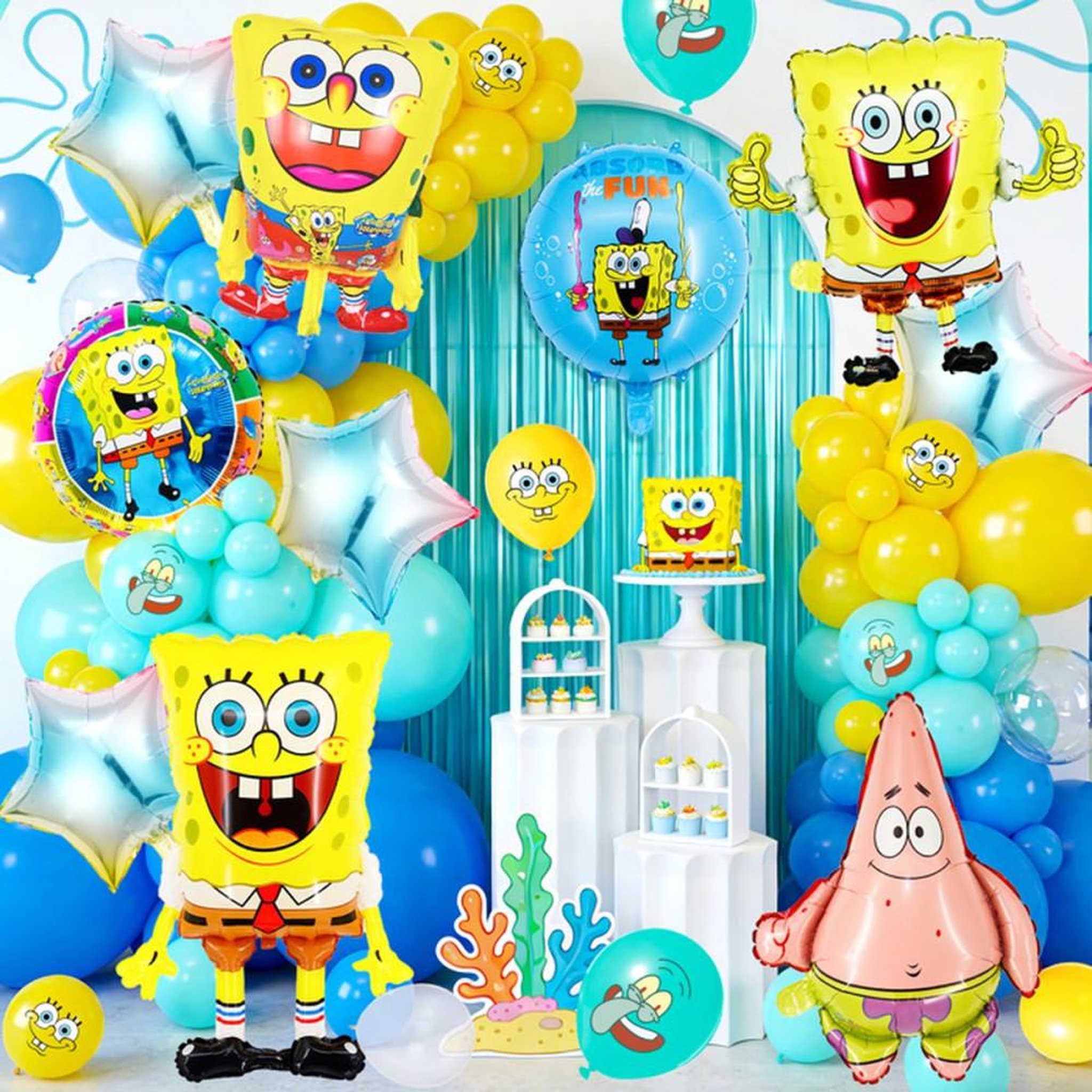 Kit décoration ballons thème SpongeBob (Bob l'éponge) arche guirlande 72 pièces, ballons aluminium et latex