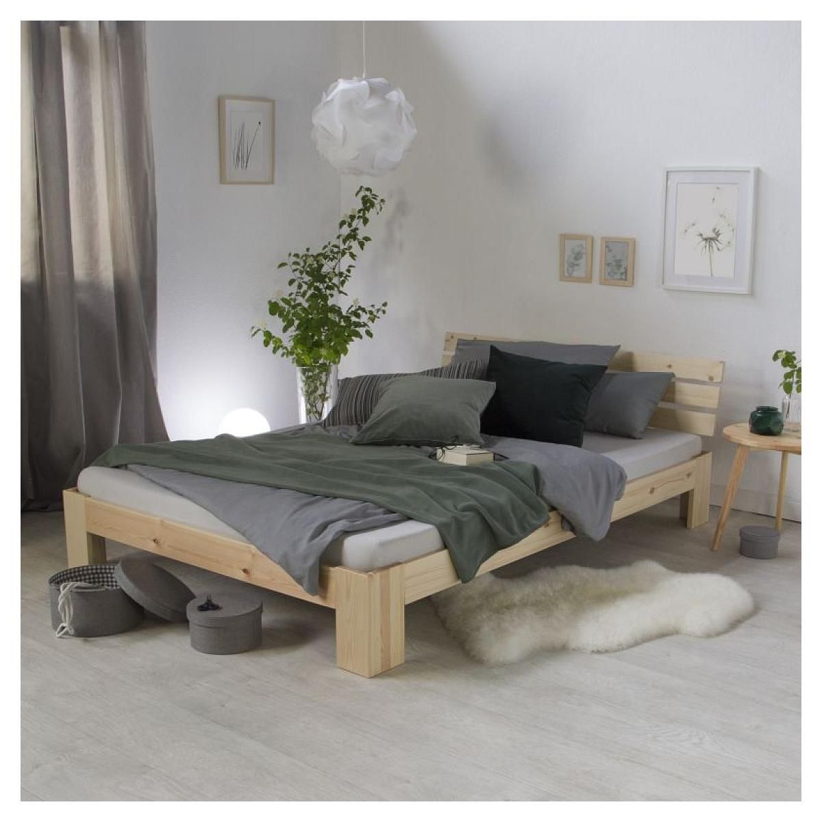 HomeStyle4U Lit double marron matelas et sommier à lattes 120x200