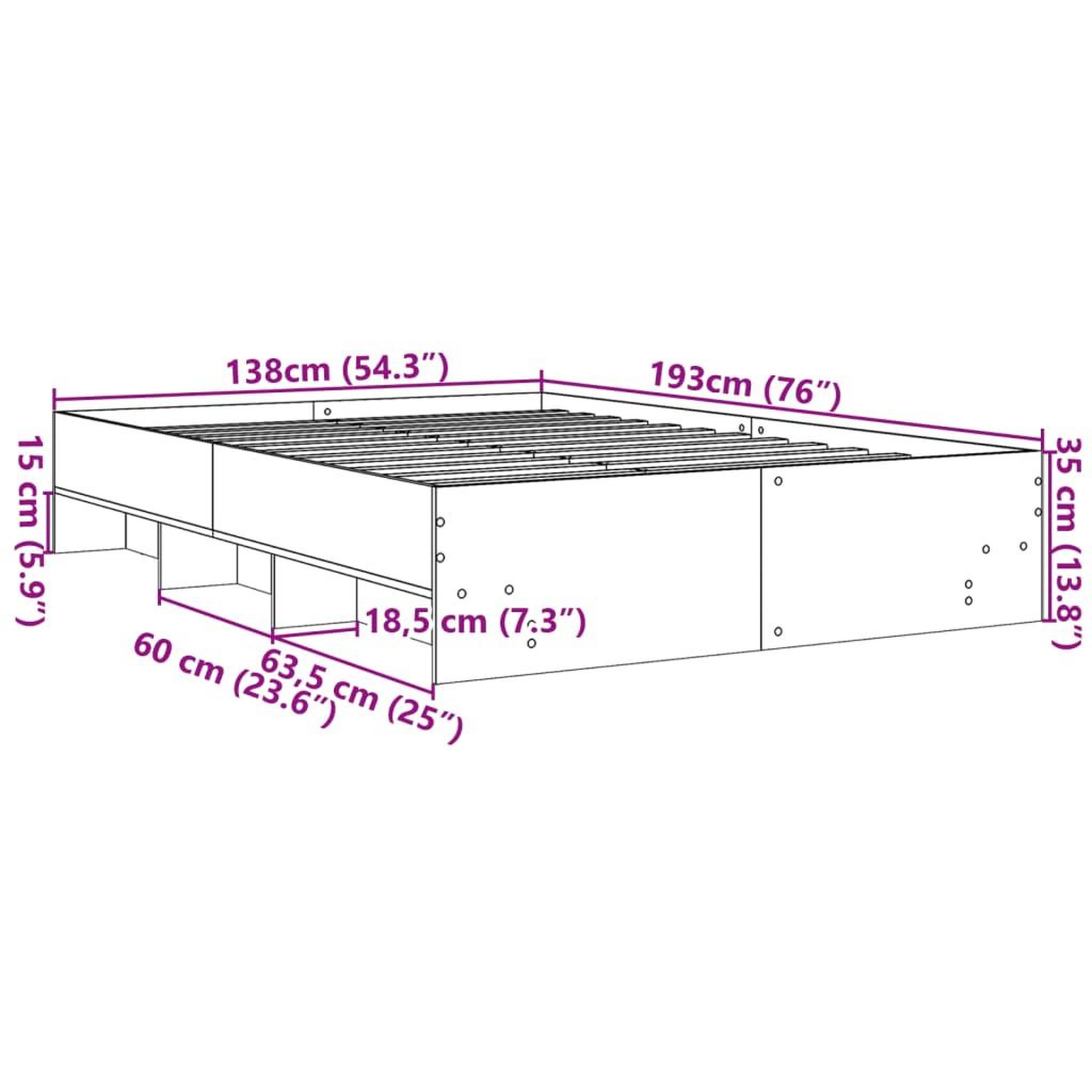 Voir la diapositive 6 : VIDAXL Cadre de lit sans matelas chene fume 135x190 cm bois ingenierie