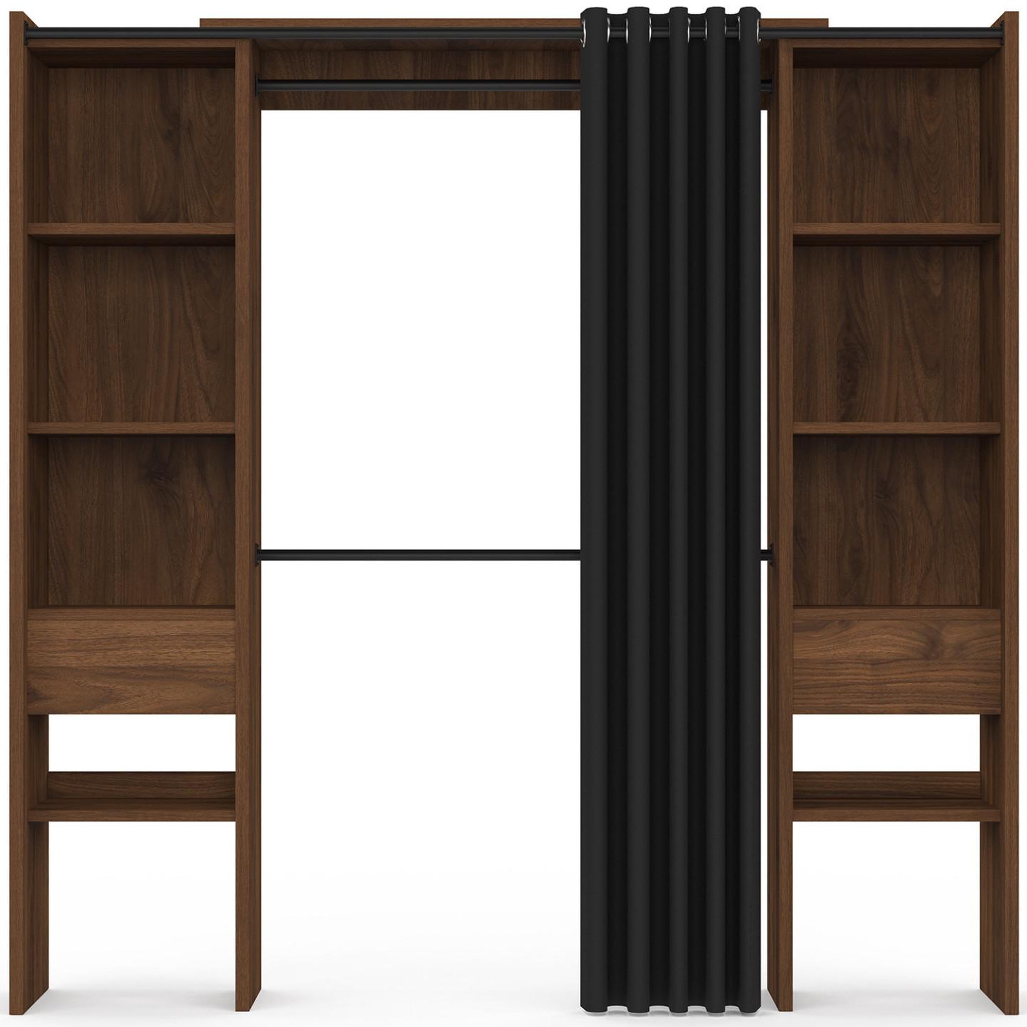 Voir la diapositive 3 : ID MARKET Dressing extensible double meryl 120/180 x 50 x 180 cm noyer avec étagères + double penderie + rideau noir