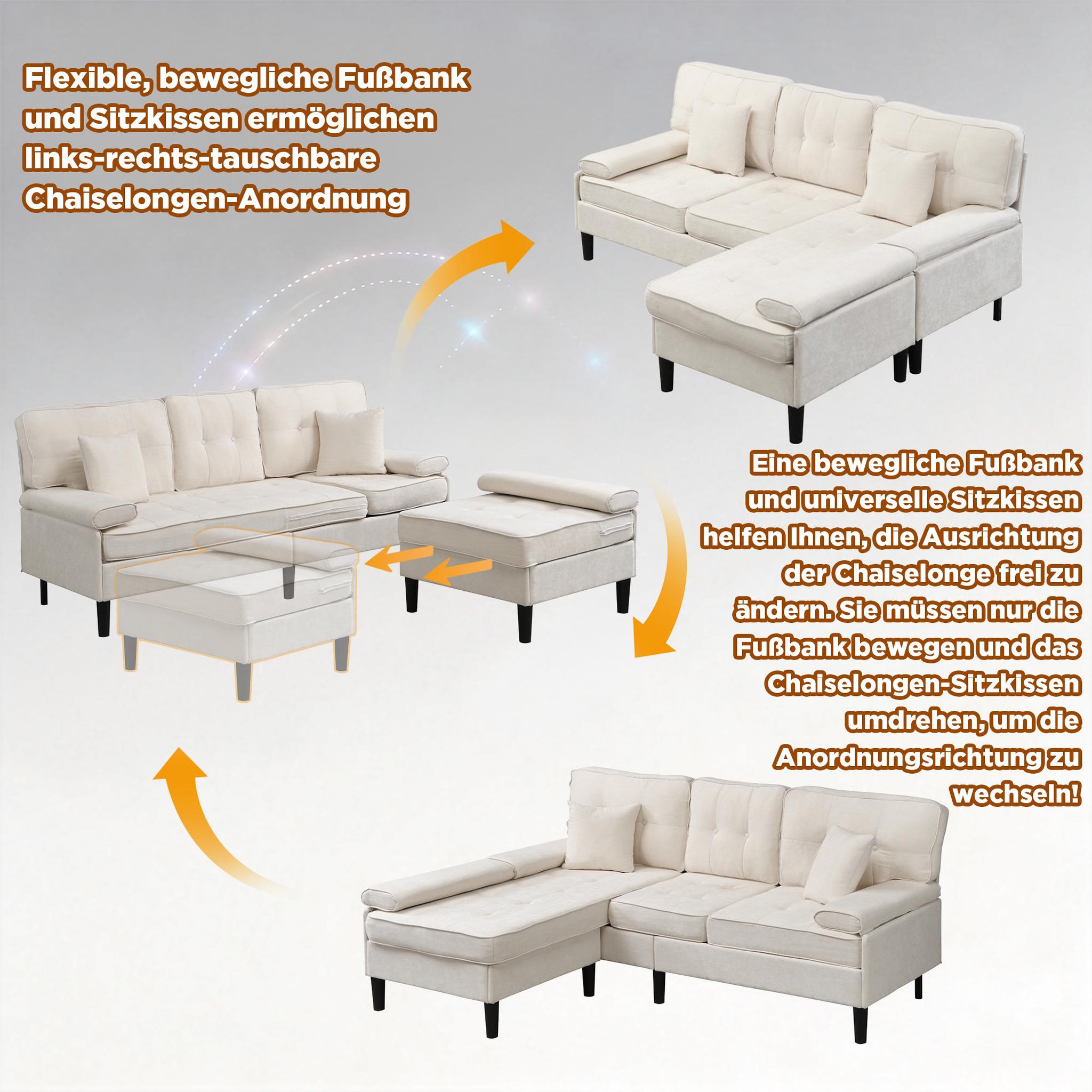 Voir la diapositive 5 : MERAX Canapé d'angle réversible fixe 3 places tissu
