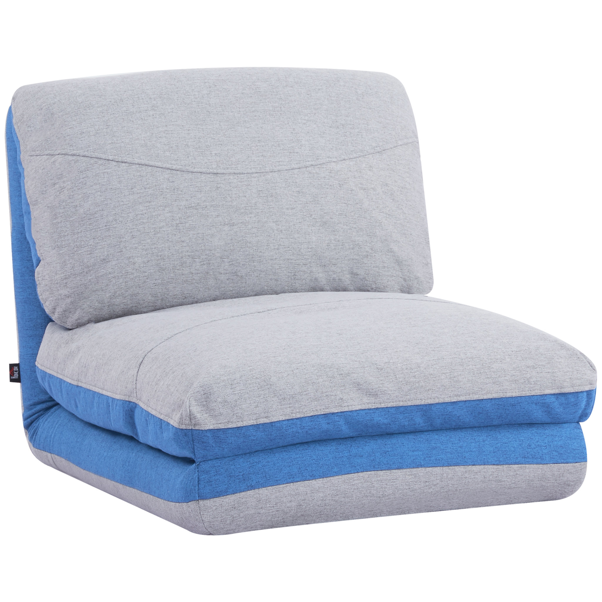 Voir la diapositive 1 : HOMCOM Chauffeuse - matelas d'appoint pliant - fauteuil convertible - inclinaison dossier réglable 5 positions - tissu polyester aspect lin gris clair bleu