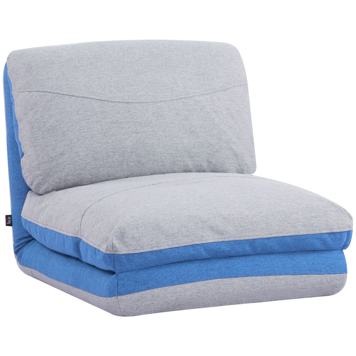 HOMCOM Chauffeuse - matelas d'appoint pliant - fauteuil convertible - inclinaison dossier réglable 5 positions - tissu polyester aspect lin gris clair bleu