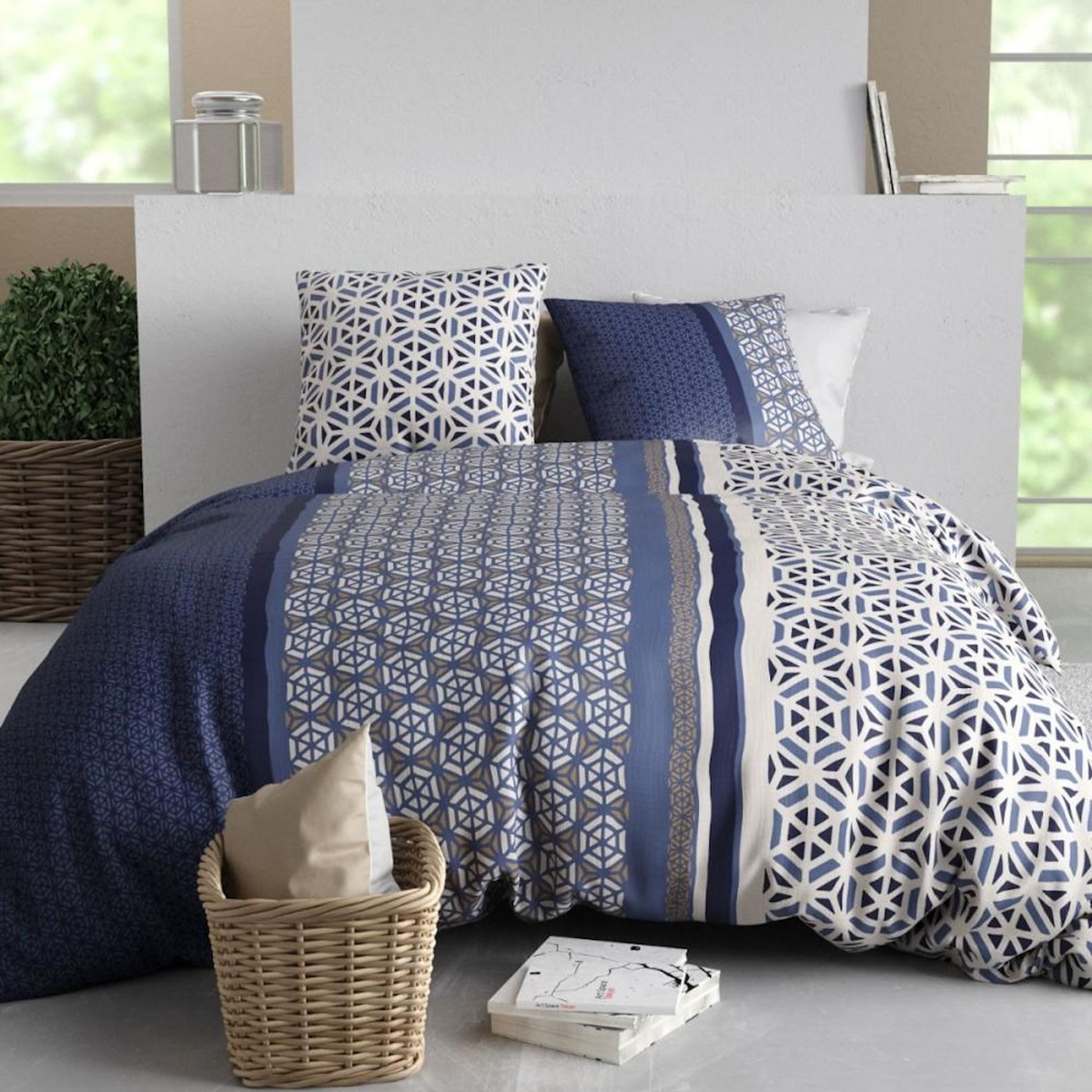 ATELIER DU COTON Housse de couette 260x240 + 2 taies en coton 57 fils