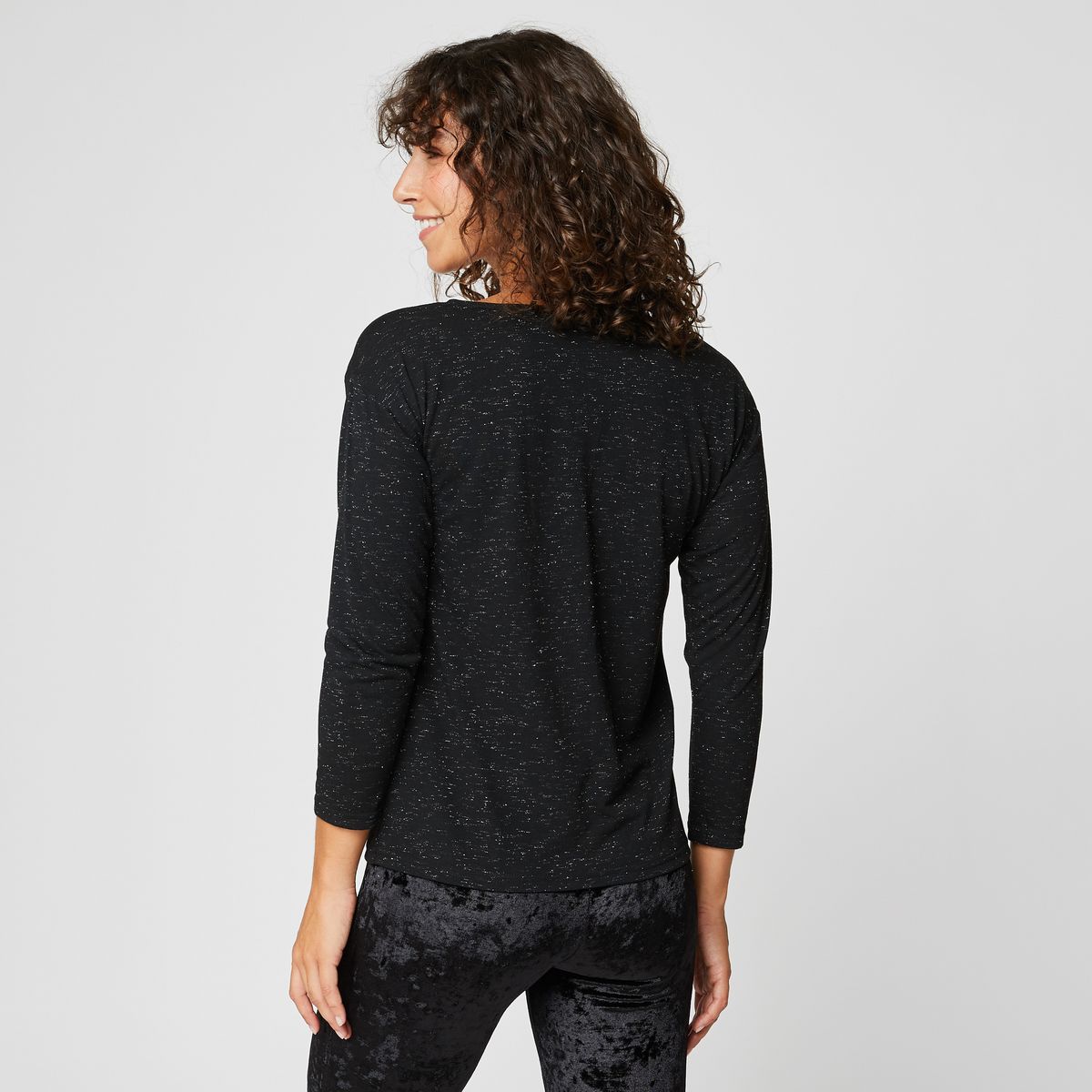 INEXTENSO T-shirt manches longues col v à paillettes noir femme