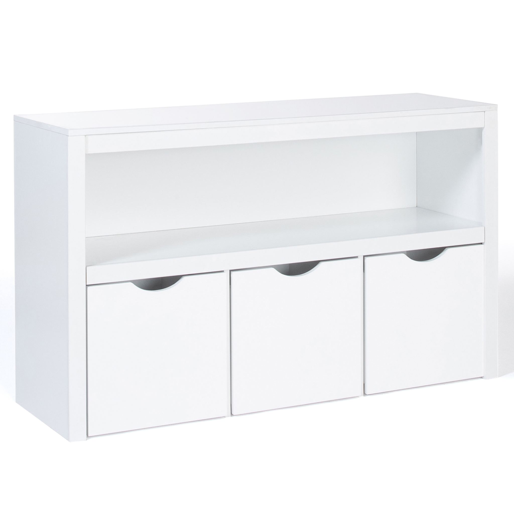 Voir la diapositive 3 : ID MARKET Meuble de rangement enfant mana en bois blanc 3 tiroirs cubes sur roulettes
