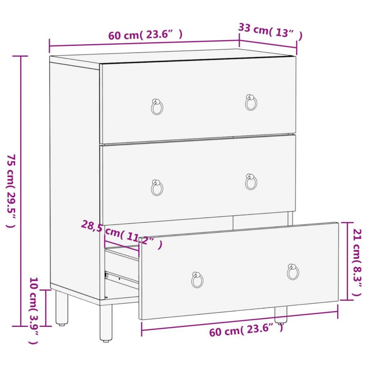 VIDAXL Armoire laterale 60x33x75 cm bois massif de manguier