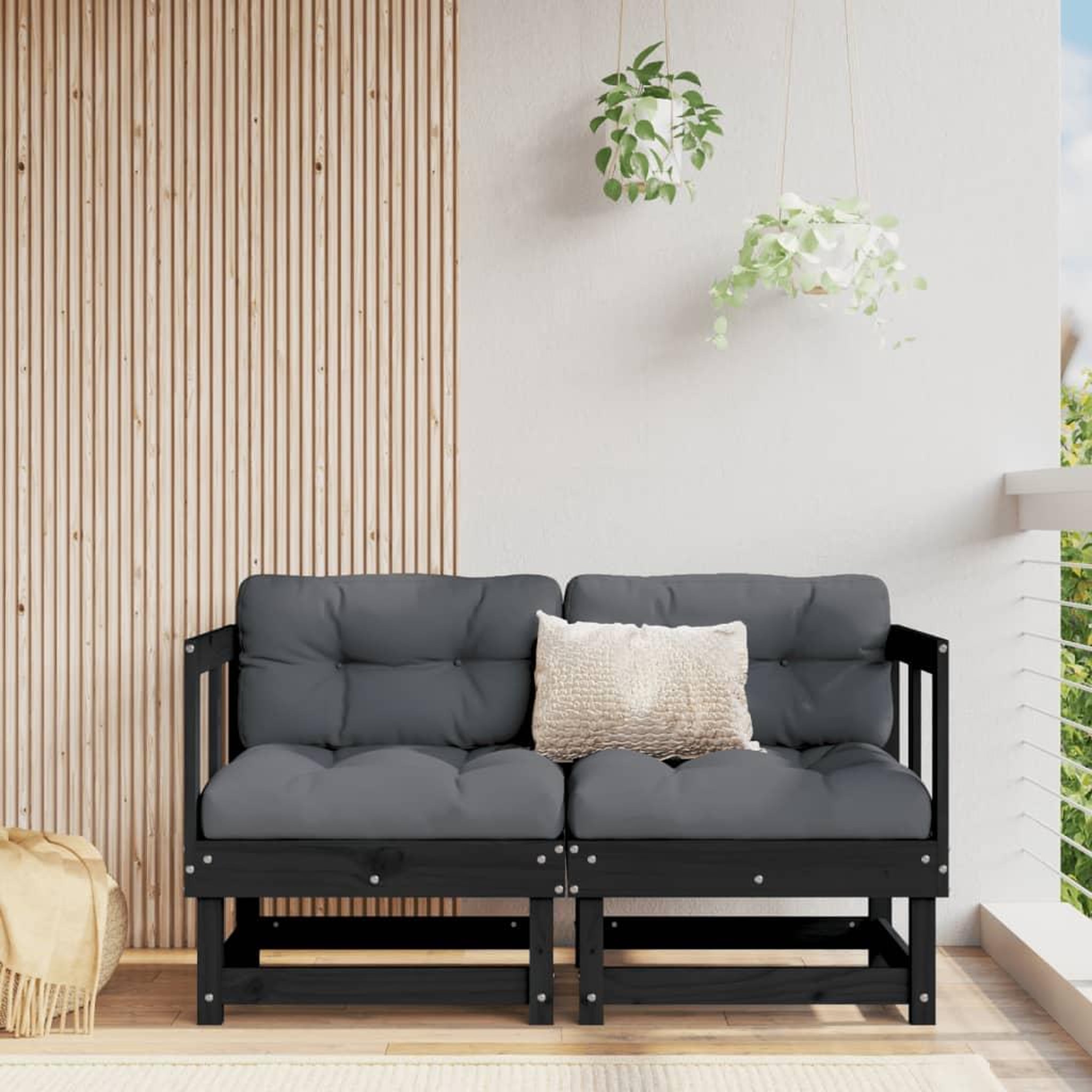 VIDAXL Canapes d'angle avec coussins 2 pcs noir bois de pin massif