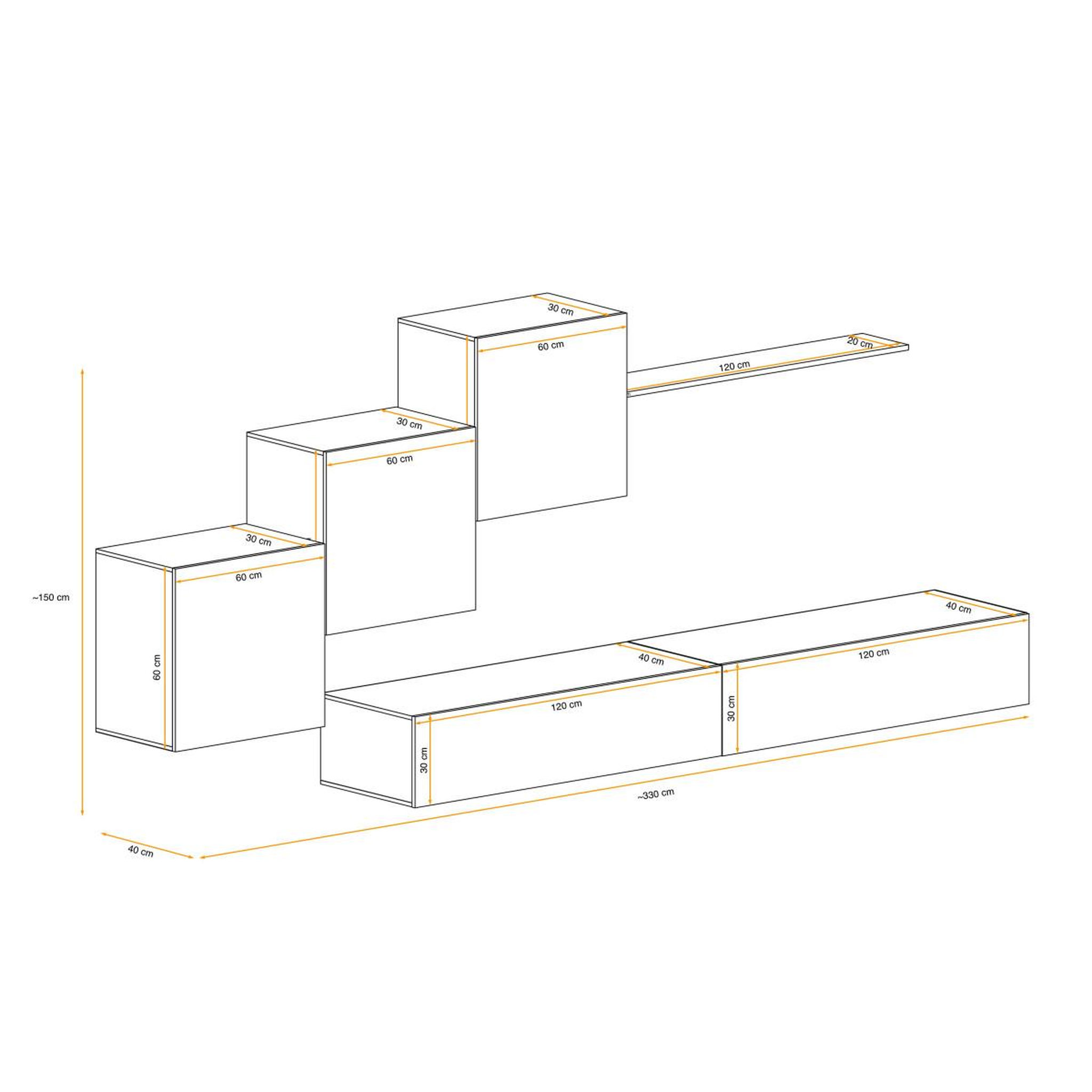 Voir la diapositive 5 : Paris Prix Meuble tv mural design  switch x  330cm noir & blanc