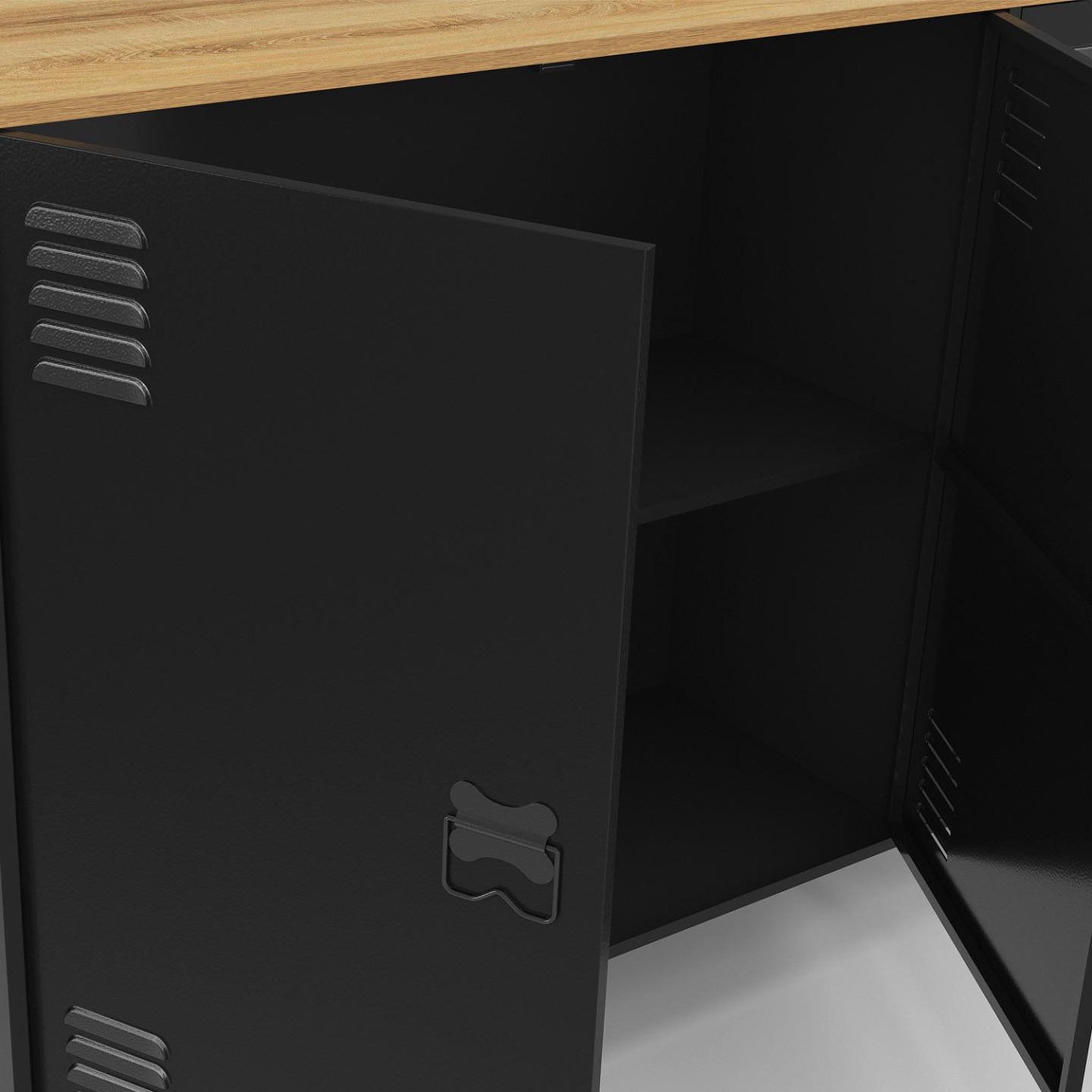 Voir la diapositive 6 : ID MARKET Buffet 160cm ester 4 portes en métal noir plateau bois design industriel