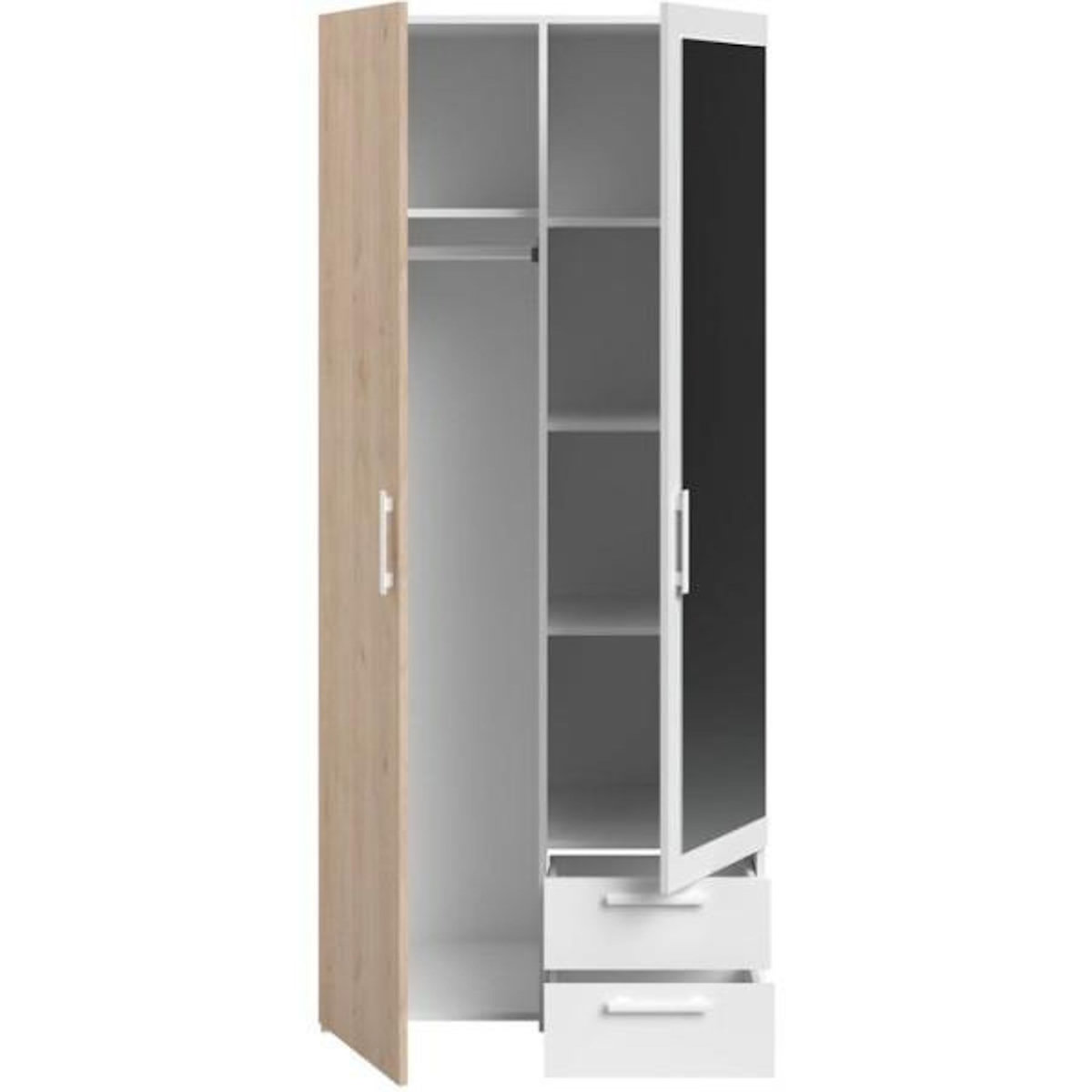 PARISOT Armoire VARIA - Décor chene et blanc - 2 portes - Miroir - L 80,7 x P 51,7 x H 185 cm - PARISOT