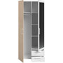 Voir la diapositive 6 : PARISOT Armoire VARIA - Décor chene et blanc - 2 portes - Miroir - L 80,7 x P 51,7 x H 185 cm - PARISOT