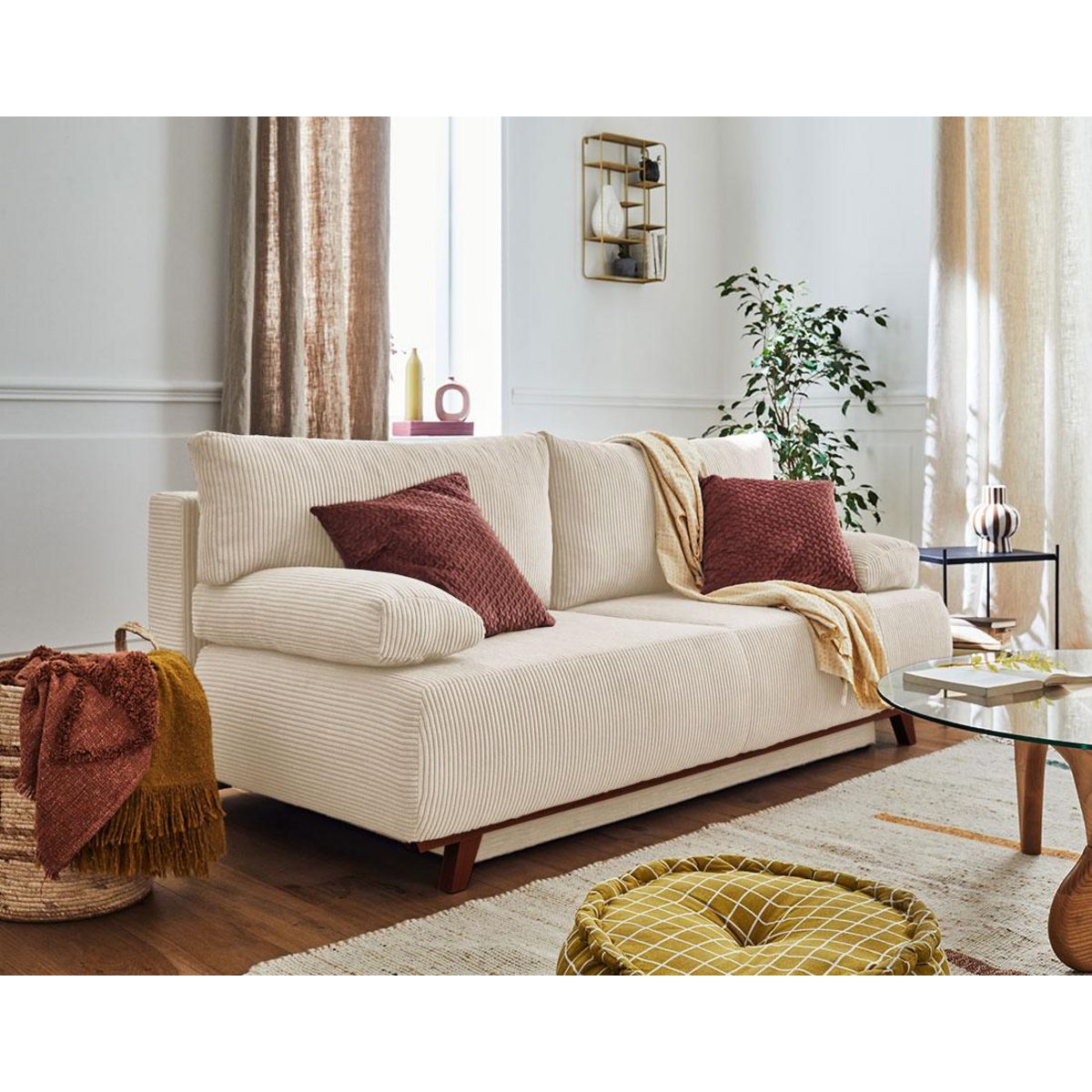 BEST MOBILIER Cristal - canapé 3 places - convertible avec coffre - en velours côtelé