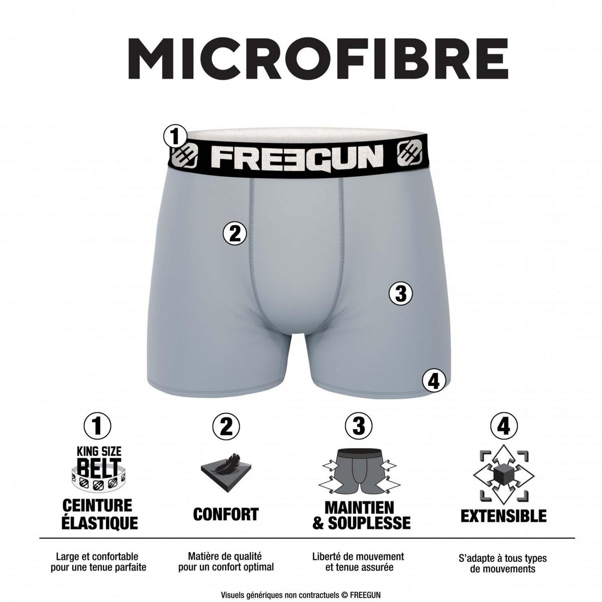 FREEGUN Pack Surprise de 5 Boxers microfibre homme