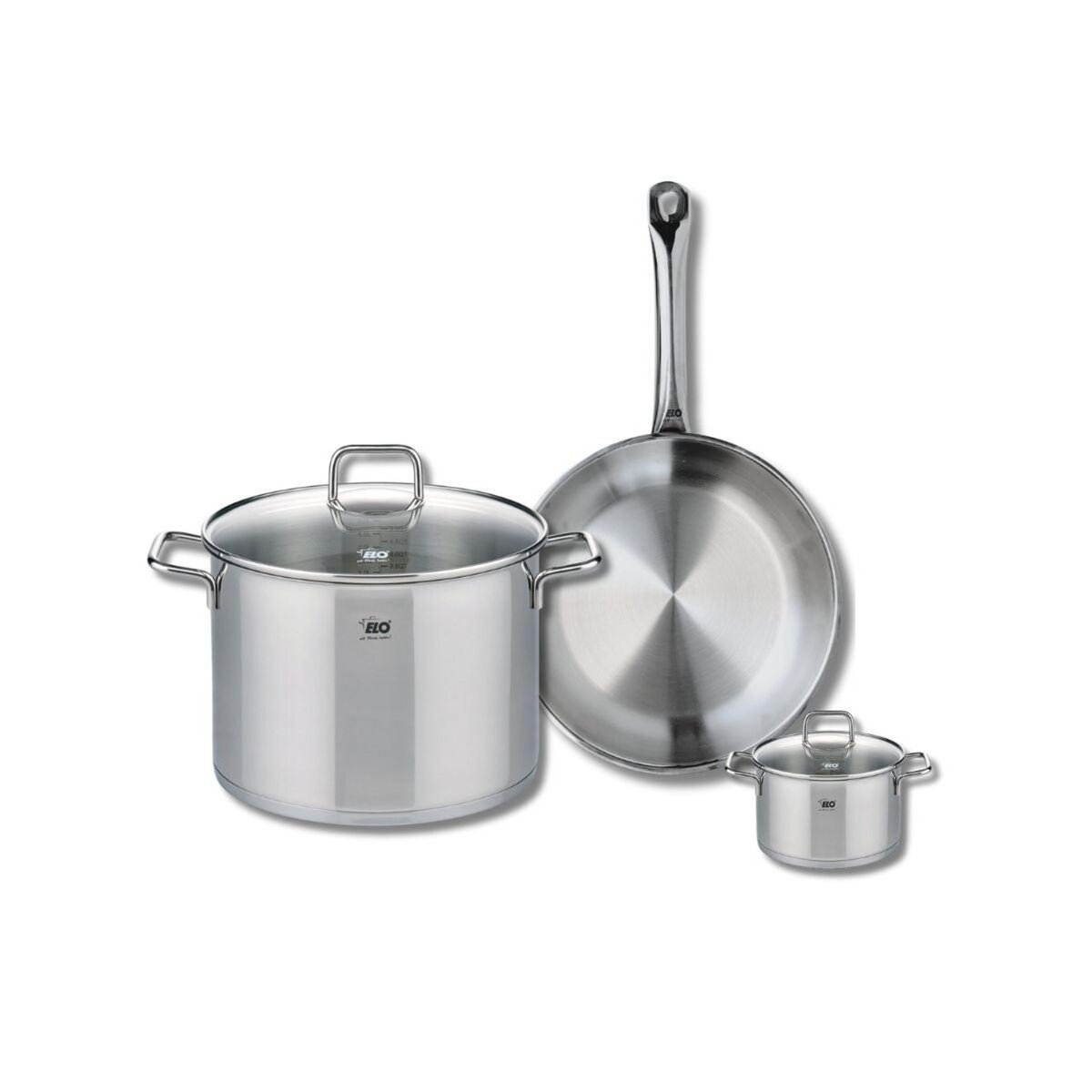 ELO Ensemble de 1 Poêle de cuisson 28 cm et 2 faitouts 12 et 26 cm Elo Profi Citrin