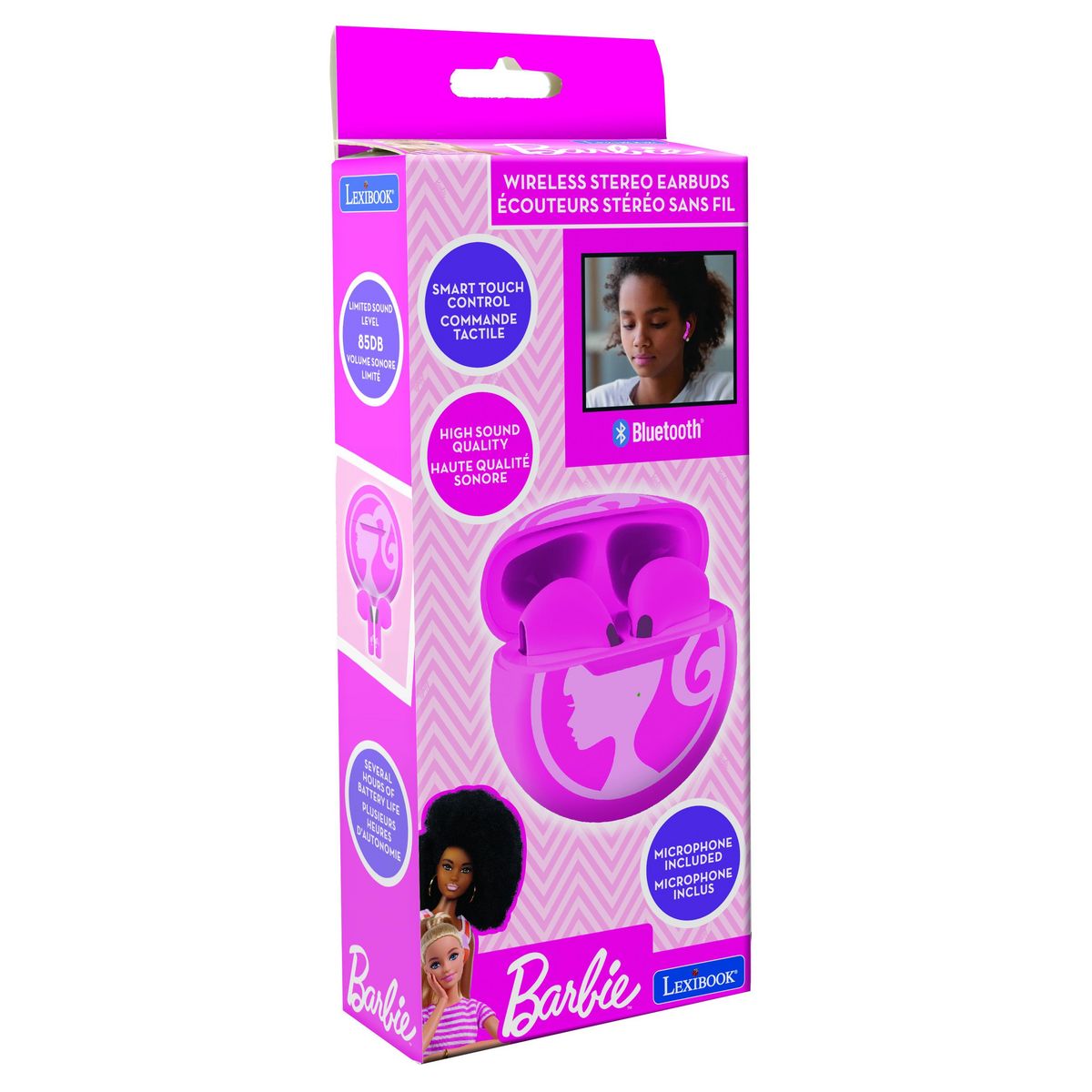 Lexibook Écouteurs sans fil Bluetooth Barbie avec étui de chargement et de rangement