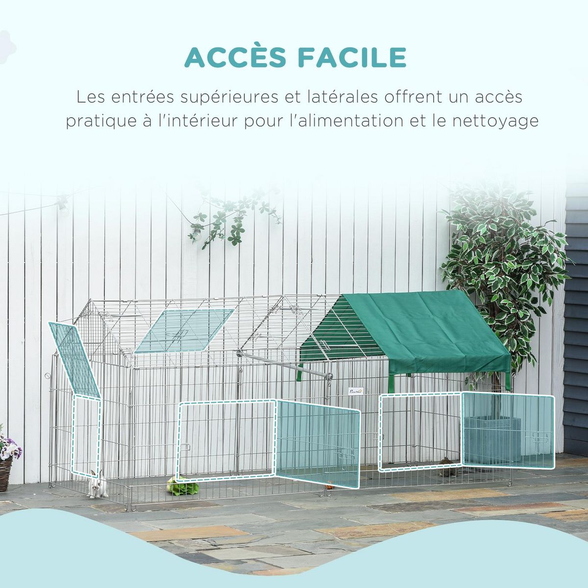 PAWHUT PawHut Parc enclos métal époxy cage extérieure dim. 2,20L x 1,03l x 1,03H m 3 portes et trappe surface abrité PE vert