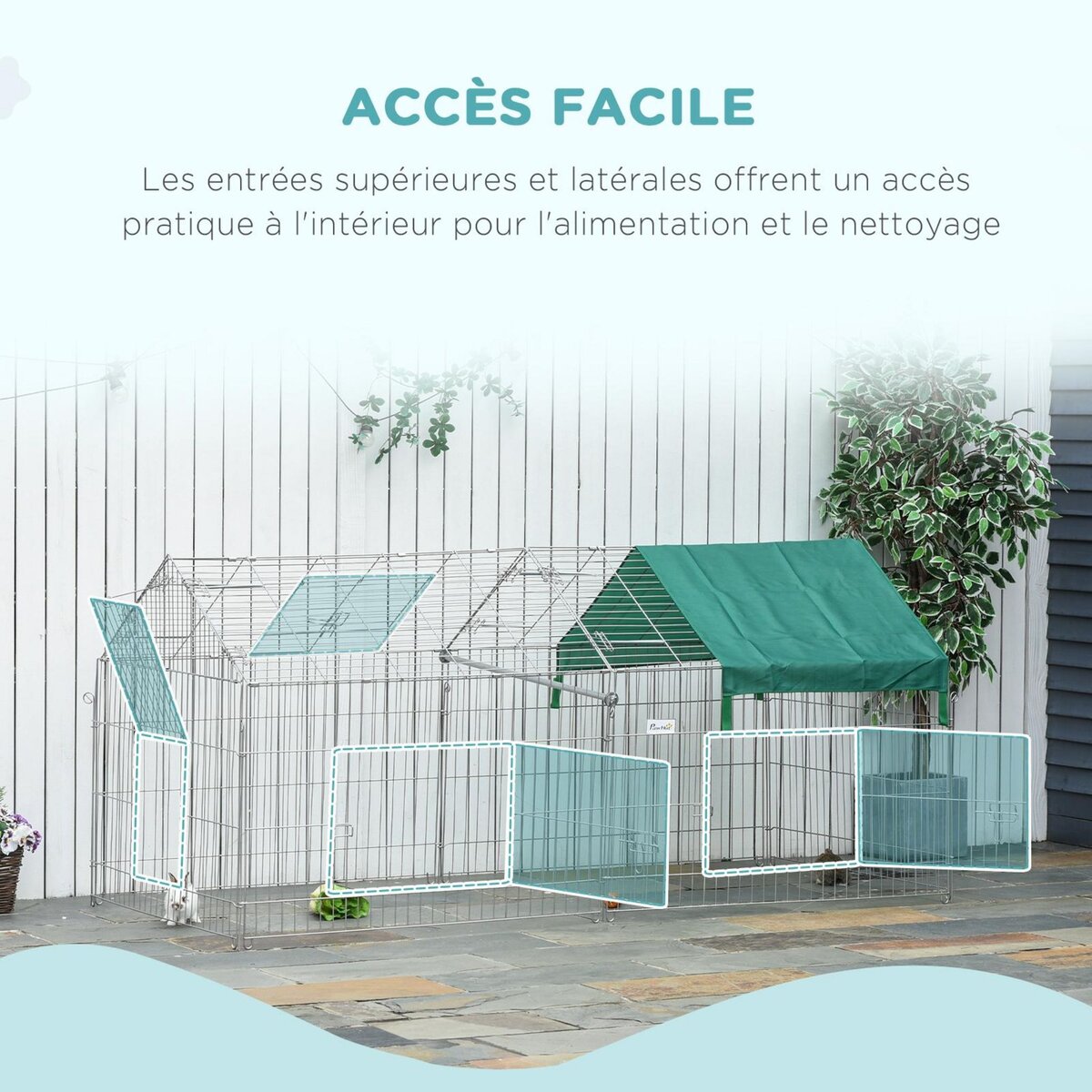 PAWHUT PawHut Parc enclos métal époxy cage extérieure dim. 2,20L x 1,03l x 1,03H m 3 portes et trappe surface abrité PE vert