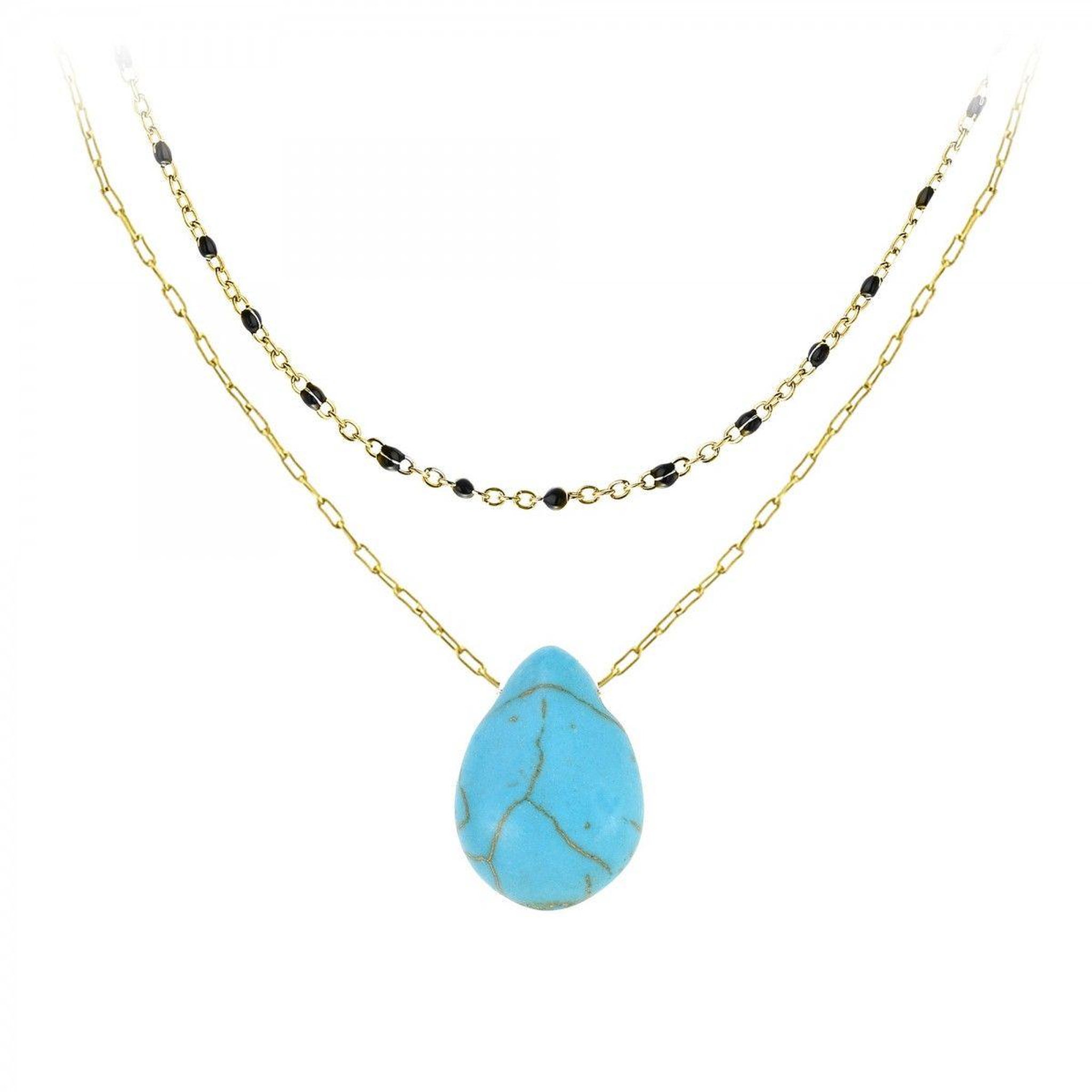 Voir la diapositive 1 : SC BOHEME Lot de 2 colliers SC Bohème en Acier Finement doré orné d'une pierre naturelle Turquoise