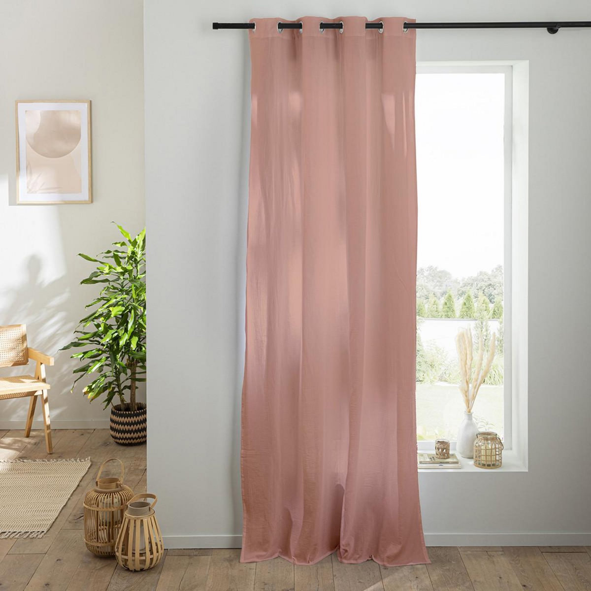 FUTURE HOME Rideau uni en gaze de coton oeillets à l'unité 140x260cm
