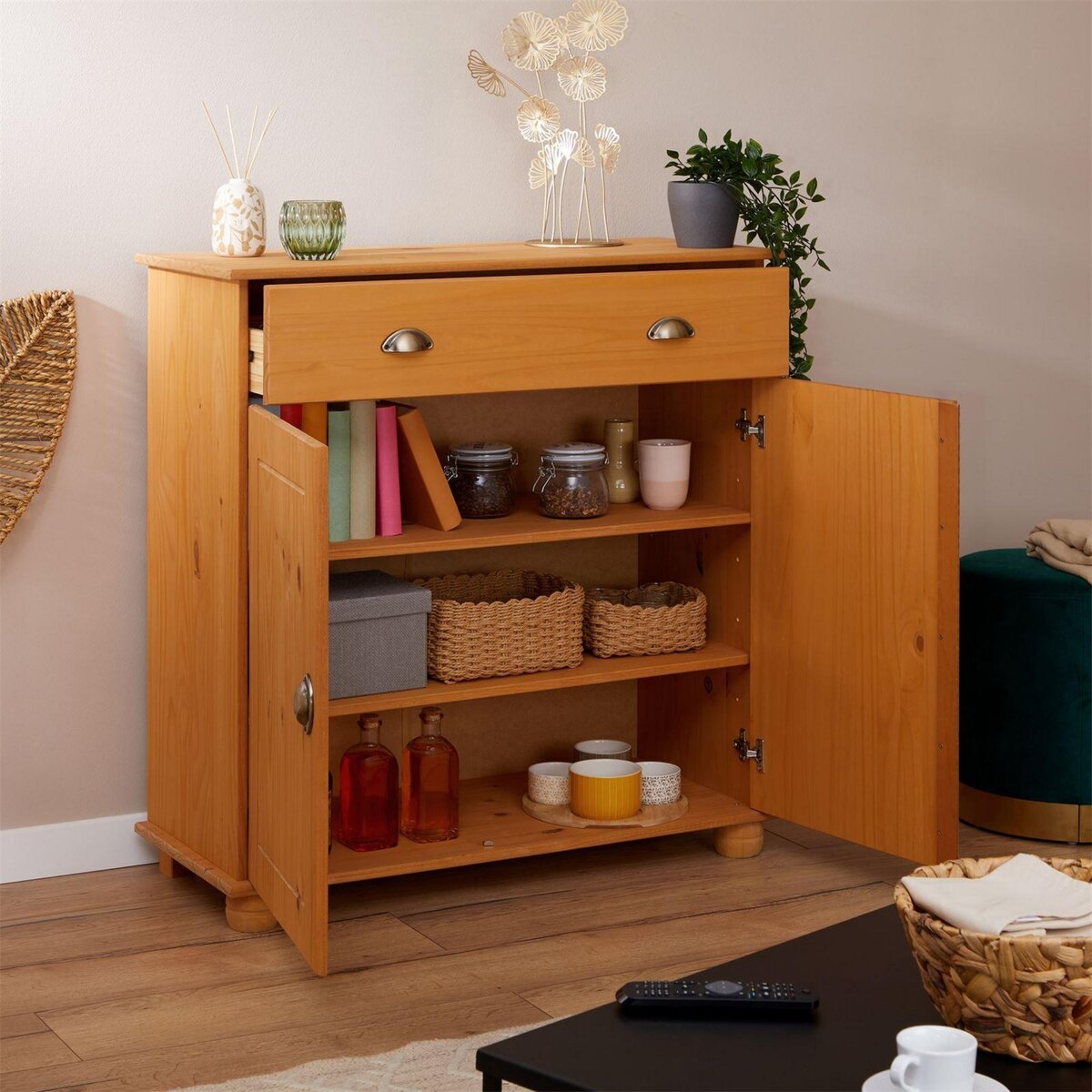 IDIMEX Buffet COLMAR en pin massif, 1 tiroir et 2 portes